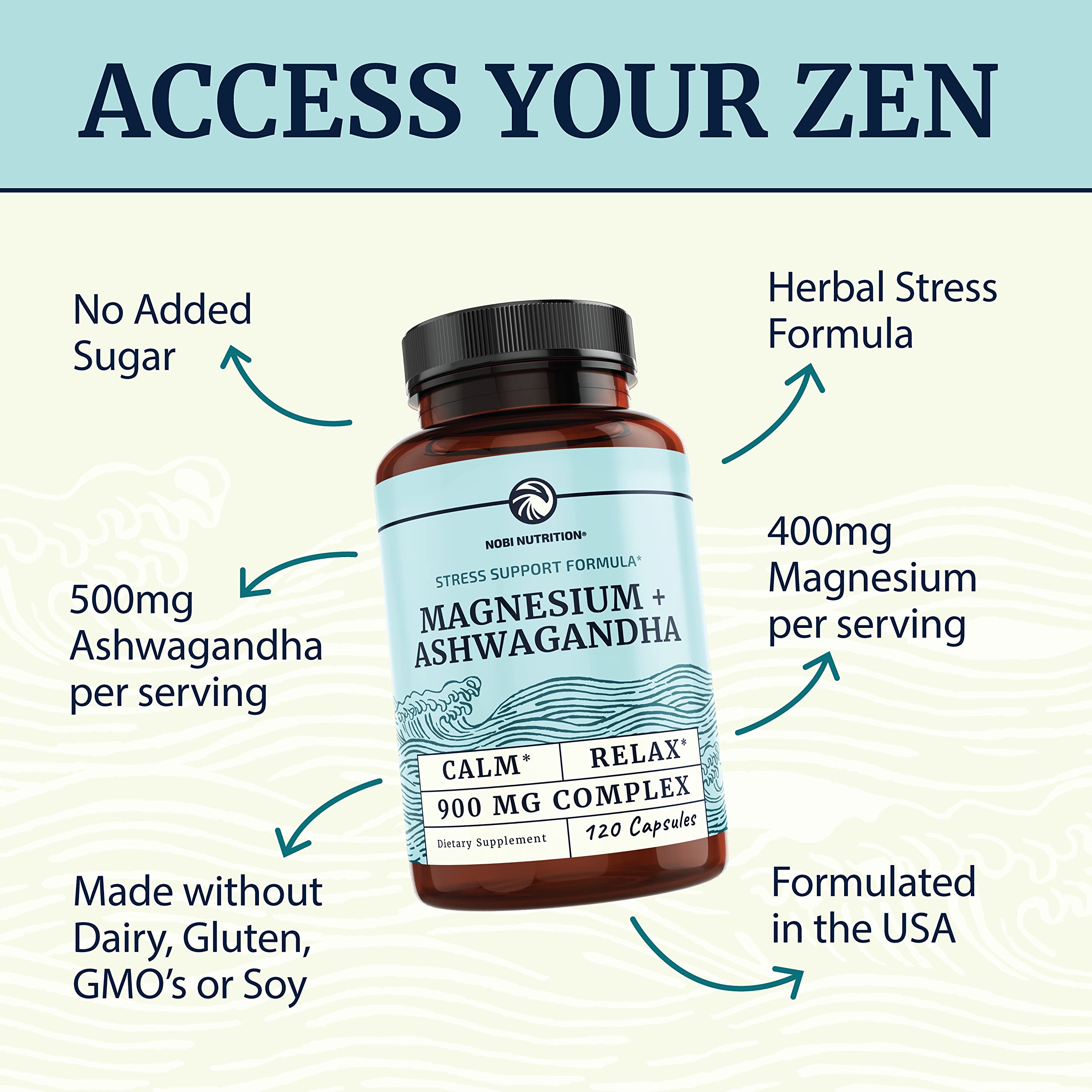 Magnesium Ashwagandha | Calming Magnesium Supplement for Adults | Relax, Rest Nobi Nutrition Au supplements