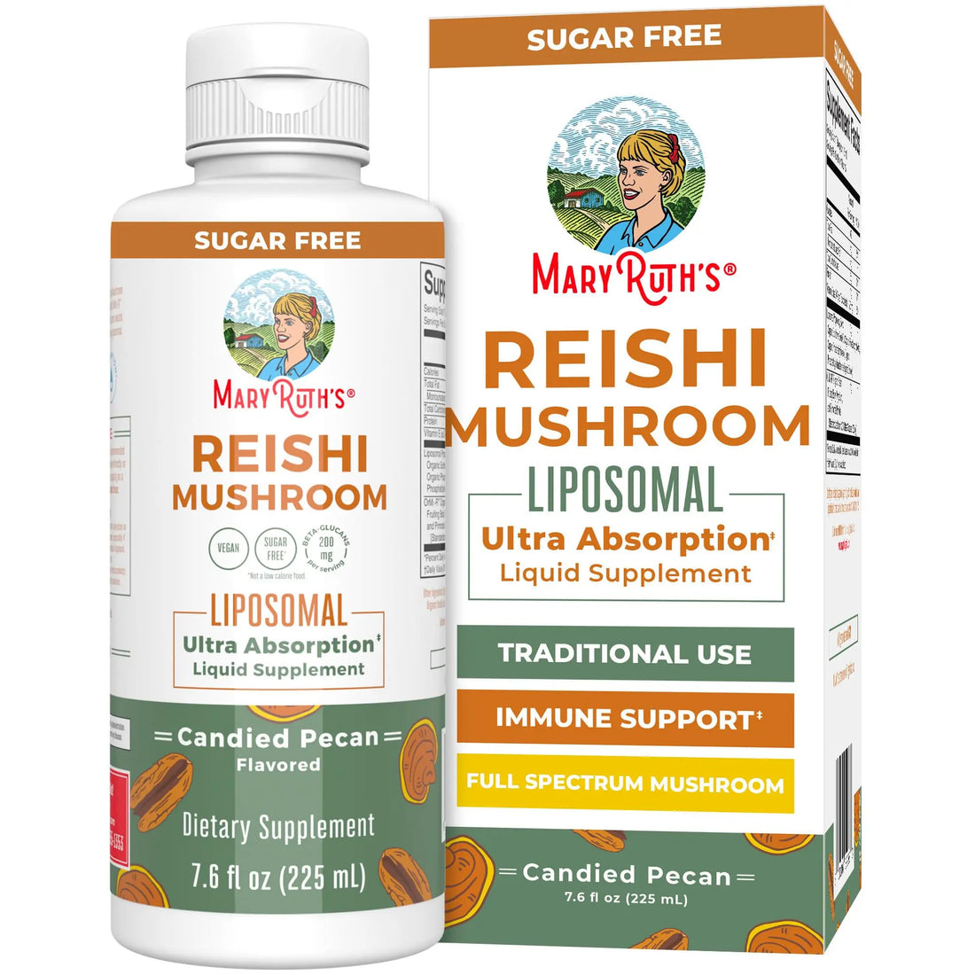 MaryRuth Organics Reishi Vegan Mushroom Supplement | Ultra Absorption Liposomal | Immune Support with 200mg Beta-Glucans, Vegan |Full Spectrum Reishi Mushrooms Fruiting Body | 7.6 oz, MARYRUTH'S Au supplements