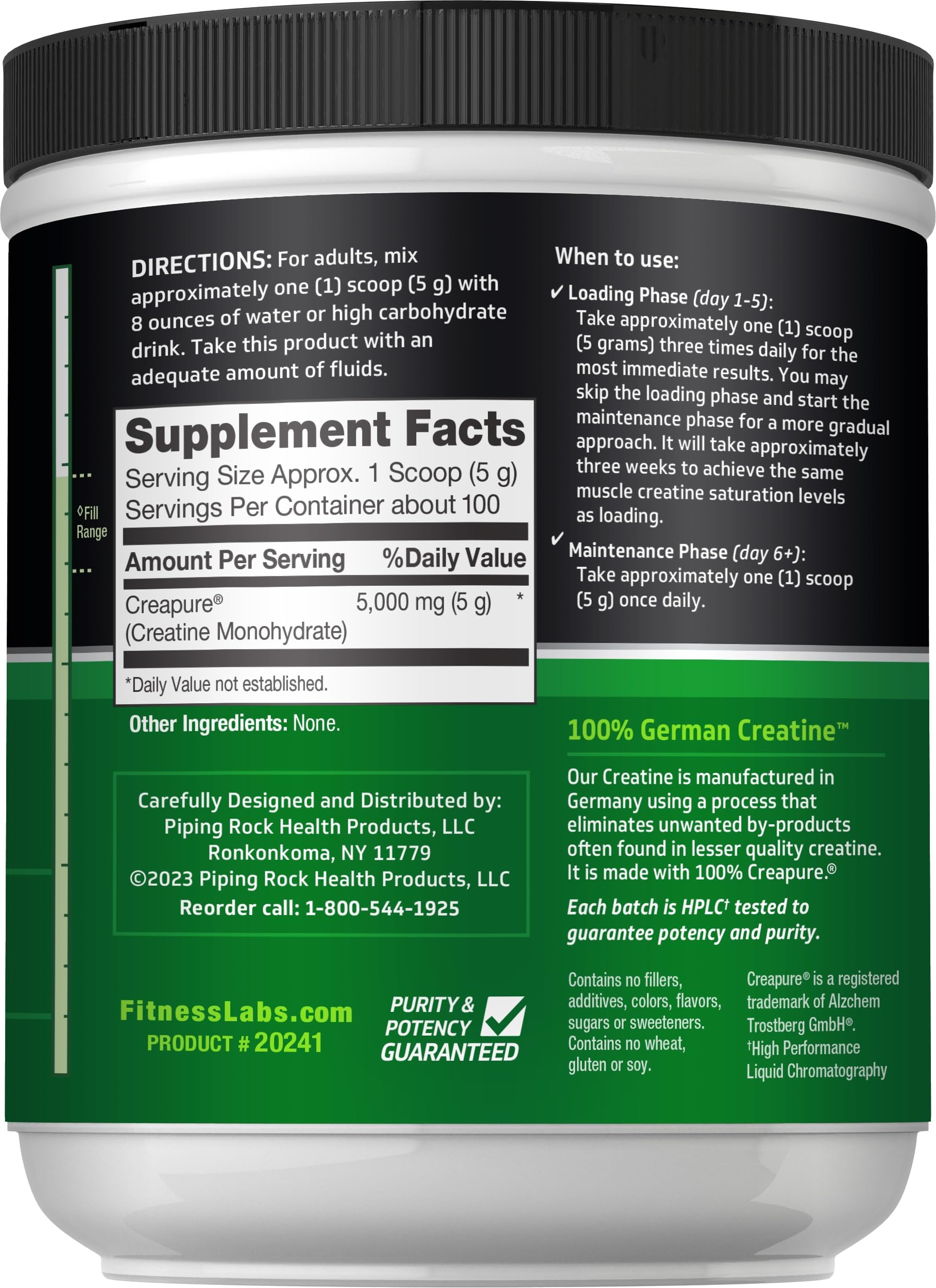 Fitness Labs German Creatine Monohydrate Powder | 500 Grams | Creapure Fitness Supplement | for Men & Women | Unflavored | 100 Servings Fitness Labs Au supplements