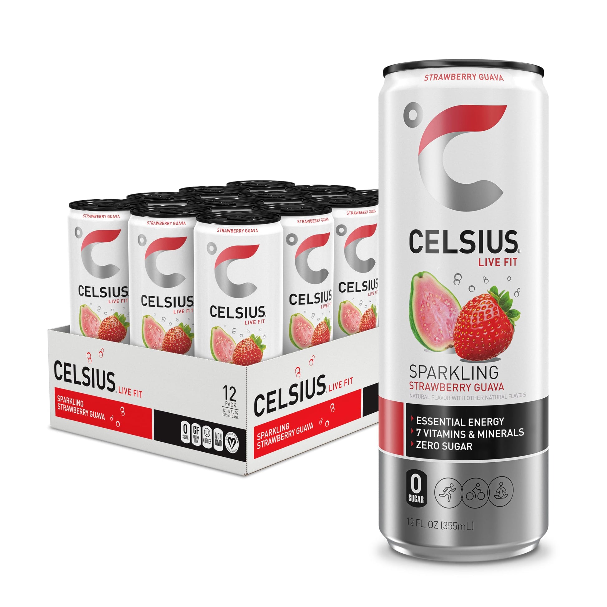 CELSIUS Sparkling Strawberry Guava, Functional Essential Energy Drink 12 Fl Oz (Pack of 12) CELSIUS Au supplements