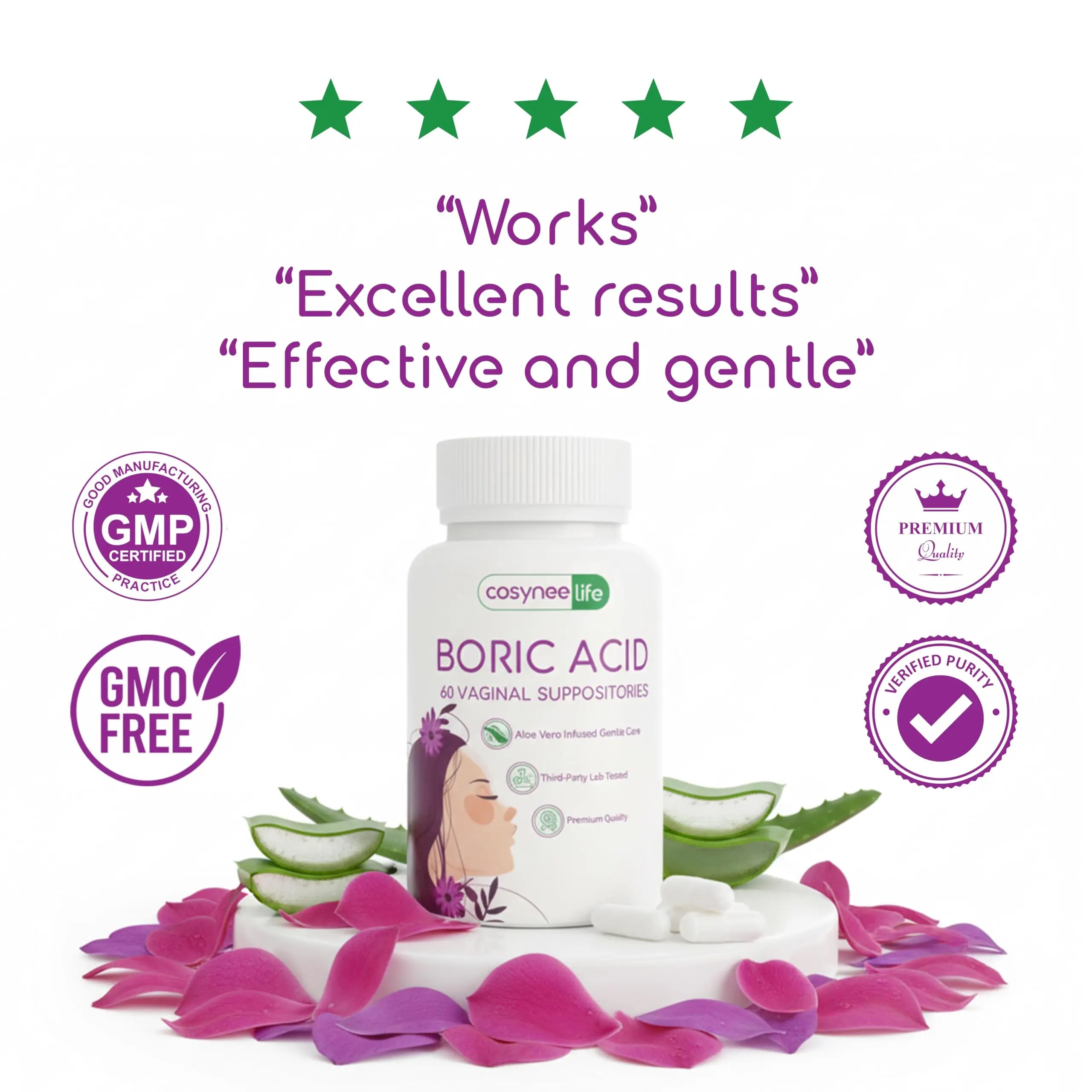 cosynee Boric Acid Capsules for Women with Aloe Vera – 60 Capsules, 650mg Each – Feminine Hygiene Support cosynee Au supplements