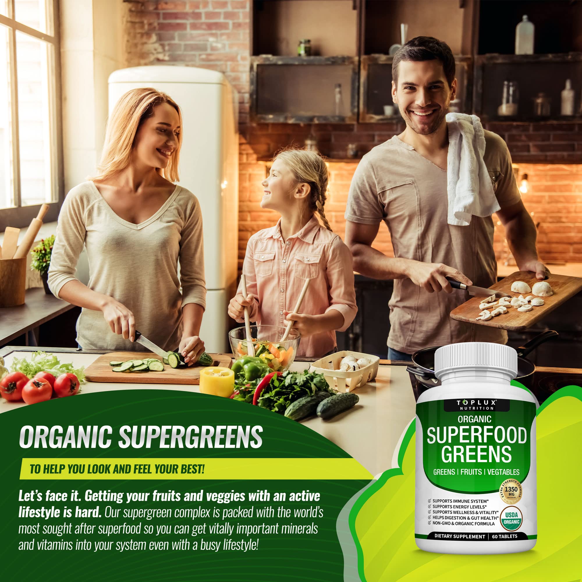 Organic Super Greens Capsules Superfood Fruit Veggie Supplement - 28 Powerful Natural Toplux Au supplements