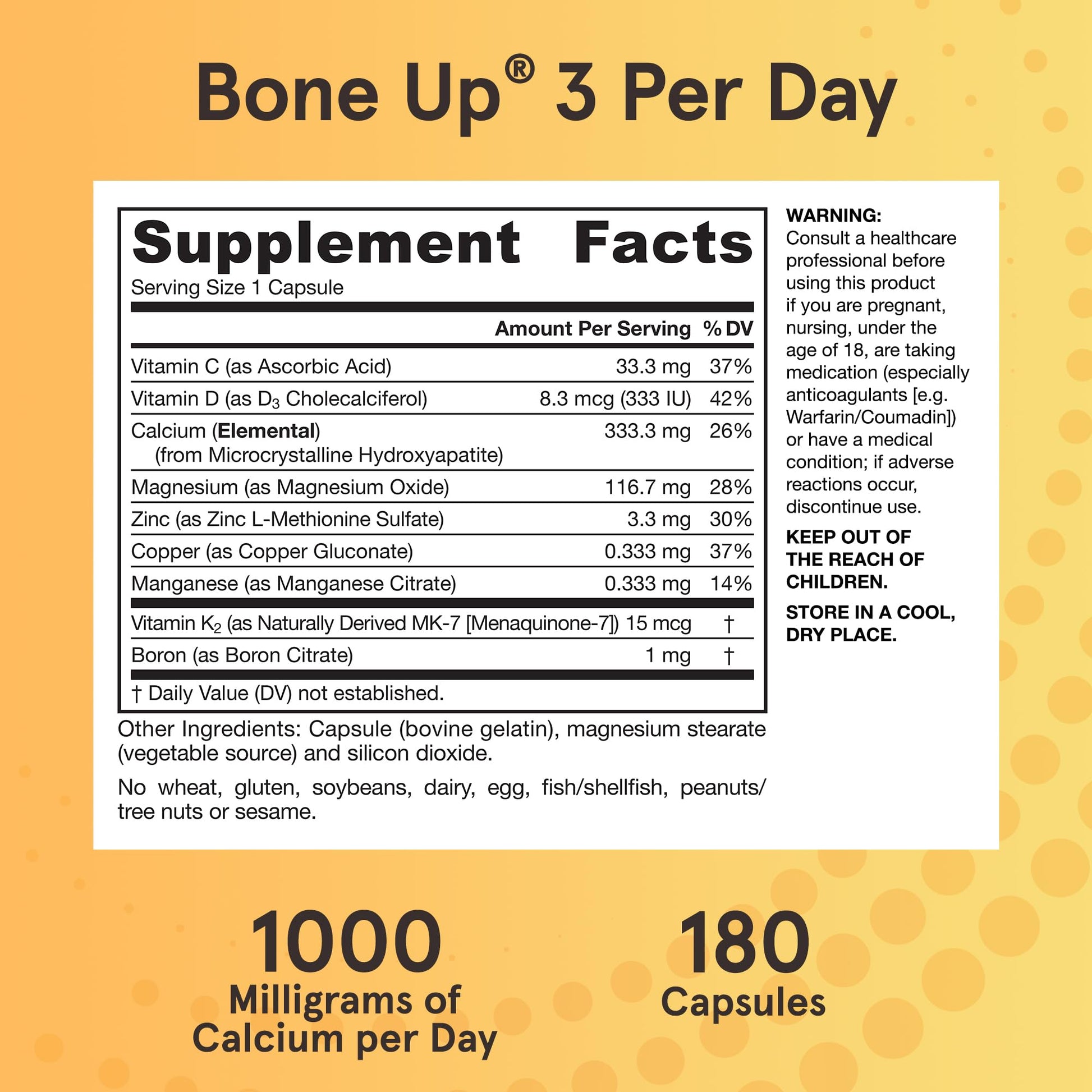 Jarrow Formulas BoneUp Three Per Day for Bone Density and Skeletal Nutrition, Includes Vitamin D3, K2 (as MK-7) and Calcium, 180 Capsules, 60 Day Supply Jarrow Formulas Au supplements