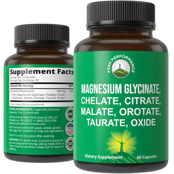 Magnesium Glycinate + Citrate + Malate + Chelate + Orotate + Taurate + Oxide. 7 Forms of Magnesium Complex. 500mg Supplement Capsules for Women & Men. 2 Pills for Sleep, Leg Cramps, Muscles Peak Performance Au supplements