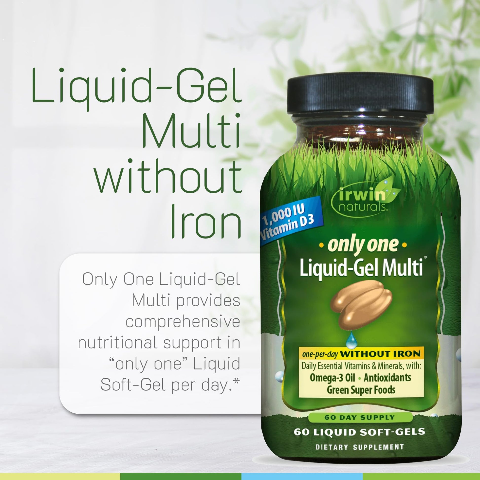 Irwin Naturals Only One Liquid-Gel Multi - 60 Liquid Softgels - No Iron Daily Essential Vitamins, Minerals, Antioxidants, Omega-3 & Green Super Foods Irwin Naturals Au supplements