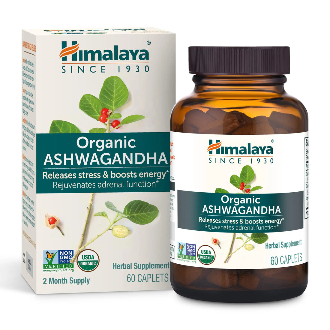 Himalaya Organic Ashwagandha Root - Adrenal Support, Stress Relief, Vegan, Non-GMO - 670 mg, 60 Caplets Himalaya uk supplements