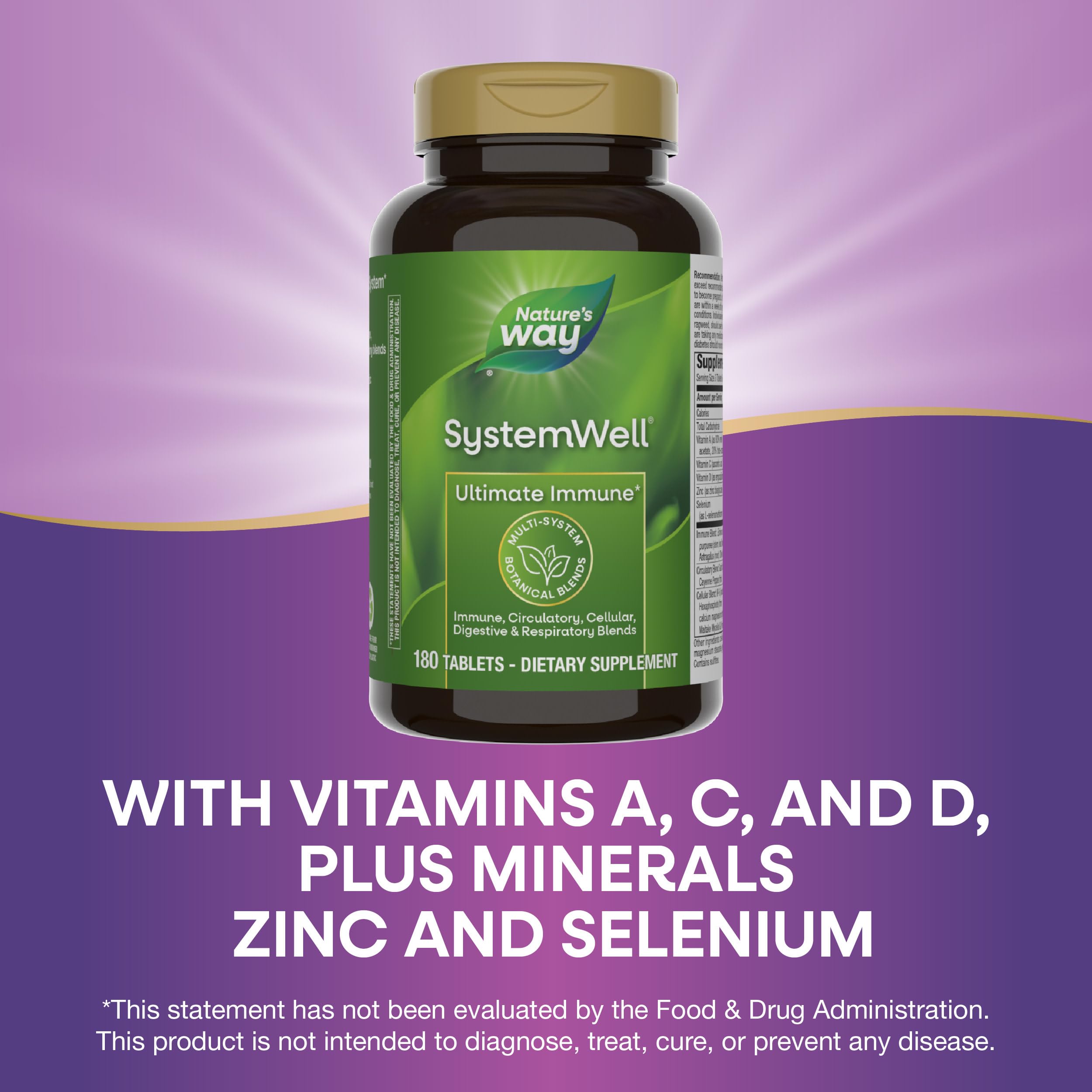 Nature's Way Systemwell Ultimate Immune* with Vitamins C, A, D, Zinc, & Selenium, Multi-System Botanical Blends Including Immune, Respiratory, Digestive & Circulatory, 180 Tablets (Packaging May Vary) Nature's Way Au supplements