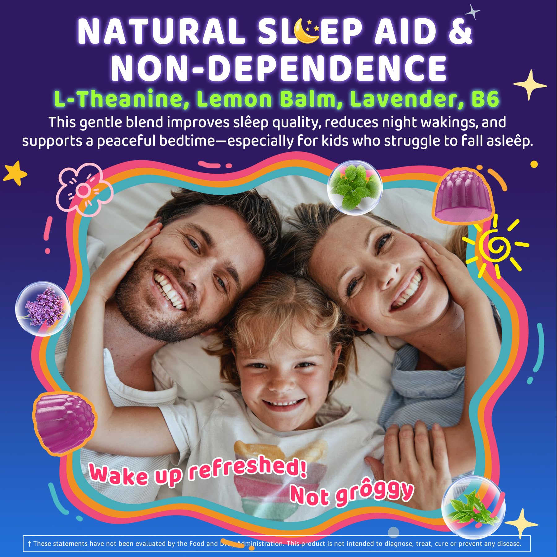 Kids Sleep Gummies, NO Melatonin Sleep Aid Gummies w/ Magnesium Glycinate, Magnesium Malate, L-Theanine, Lavender, B6, Zinc, D3K2 for Restful Sleep, Relax Brain & Muscle, Immune Support, Non-GMO 1Pack ELLAMENTZ Au supplements