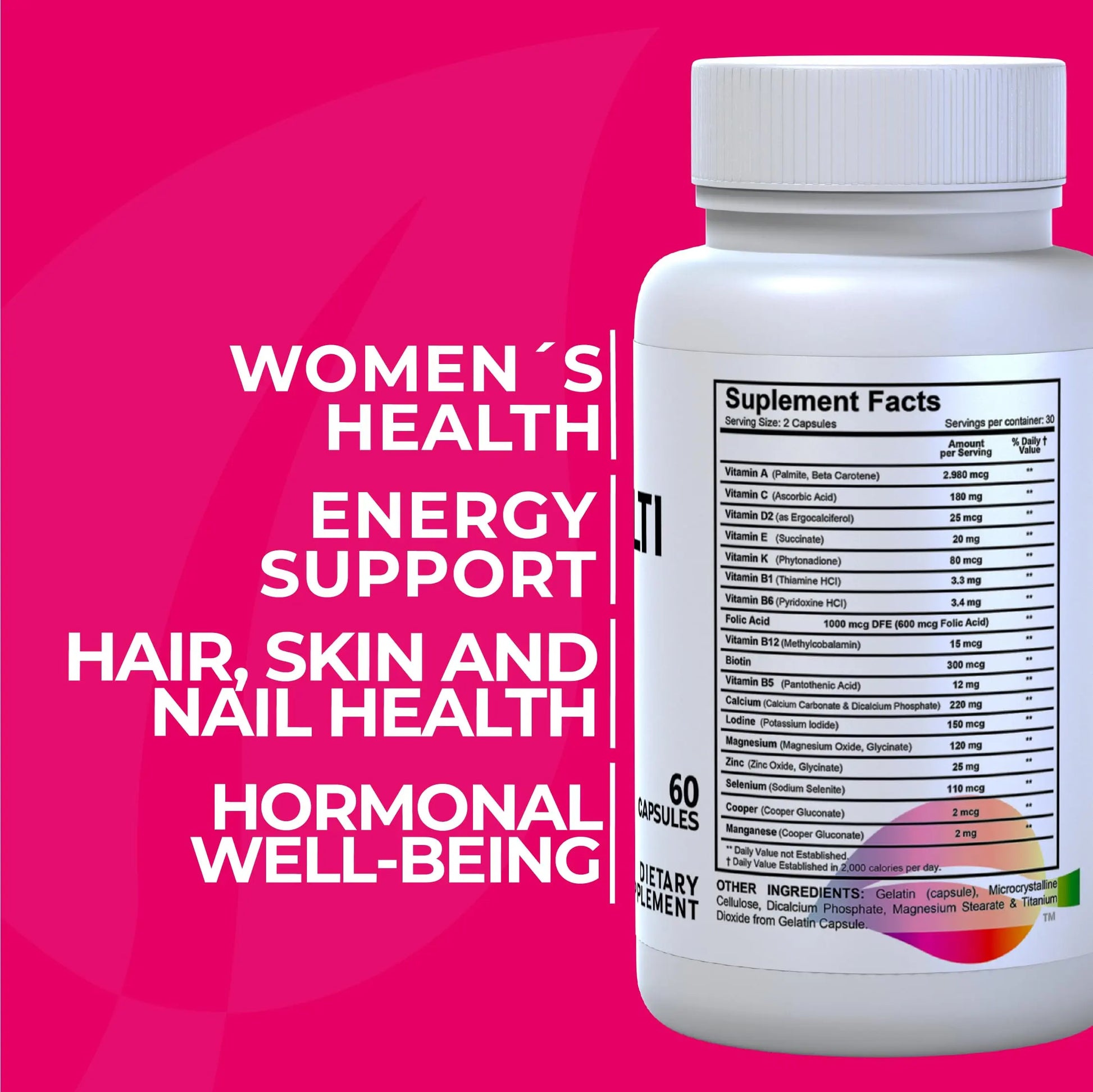 Women’s Multivitamin 18+ Vitamins & Minerals | Biotin, Folic Acid, Zinc, Calcium, Magnesium & Vitamin D | Hair, Skin & Nails Support, Energy Hallusa Natural Au supplements