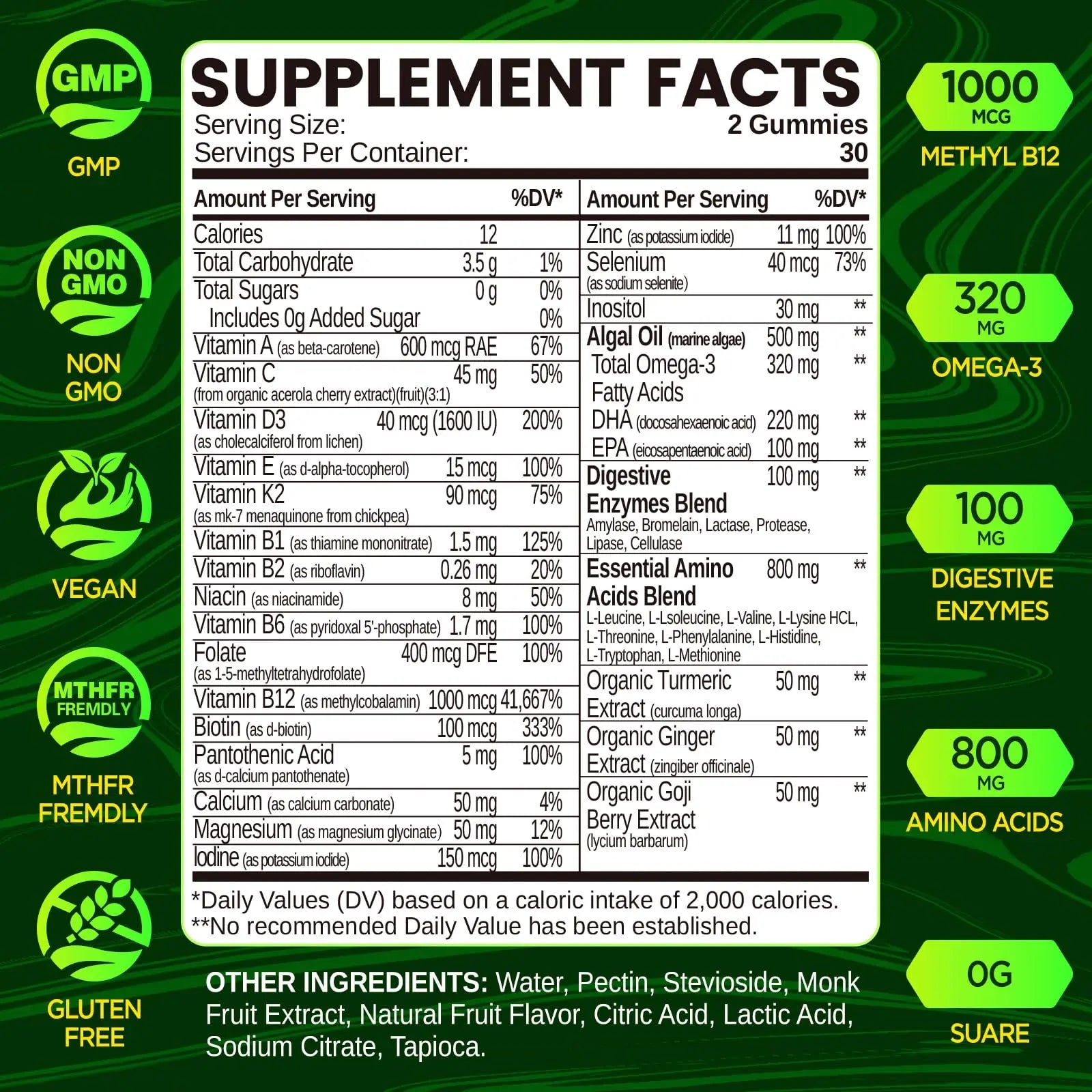 Methylated Multivitamin for Men Gummies, Men`s Multivitamins Gummies with Vitamin B Complex, A, C ,D3, E, K2, Calcium, Magnesium, Omega-3 NATISLAND Au supplements