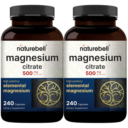 2 Pack Magnesium Citrate 500mg, 480 Capsules | High Purity Elemental Form NatureBellAU supplements