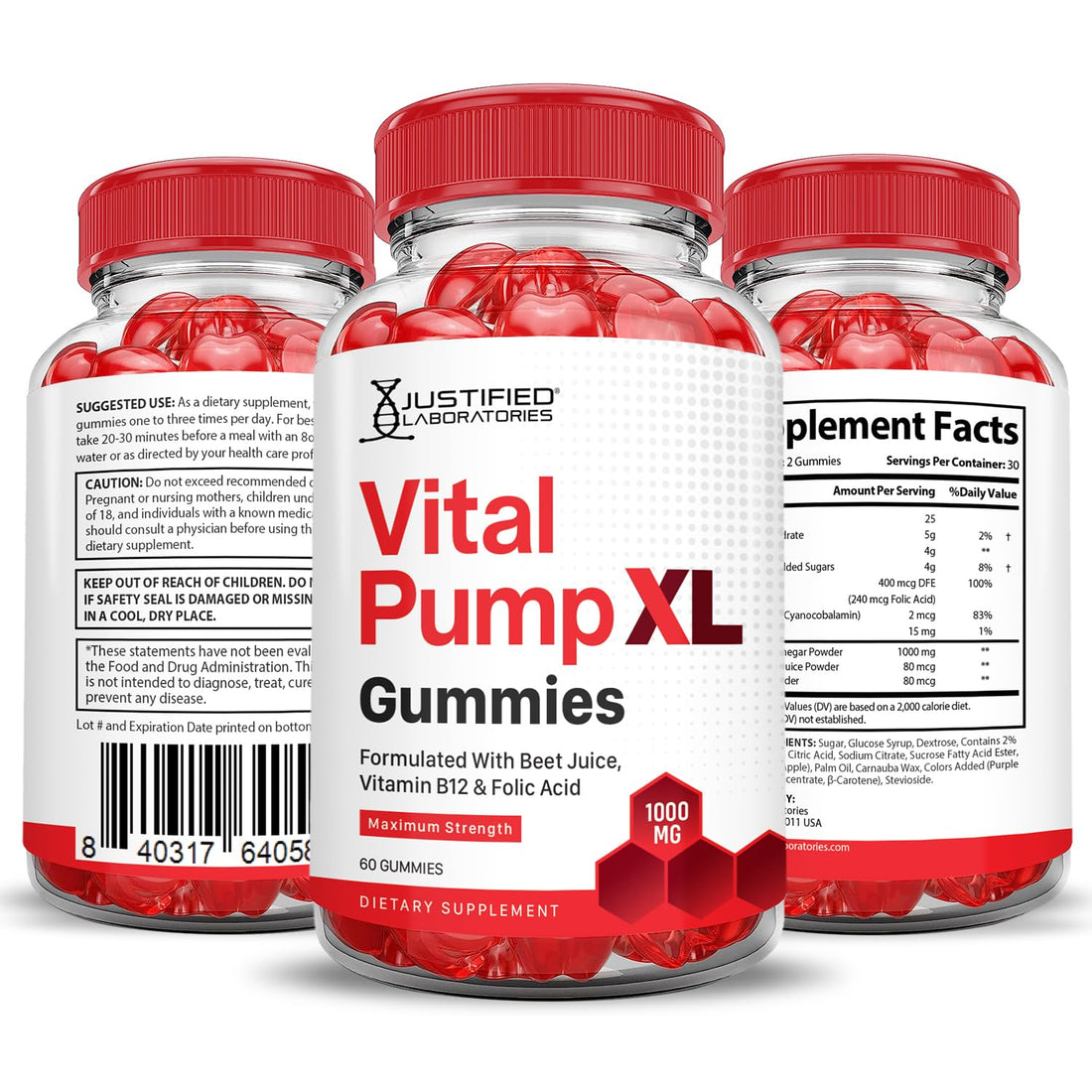 Justified Laboratories Vital Pump XL Performance Gummies 1000MG Advanced Formula Vital PumpXL Formulated with Beet Juice ACV Pomegranate Beet Powder B12 Vegan Non GMO 60 Gummys Justified Laboratories Au supplements