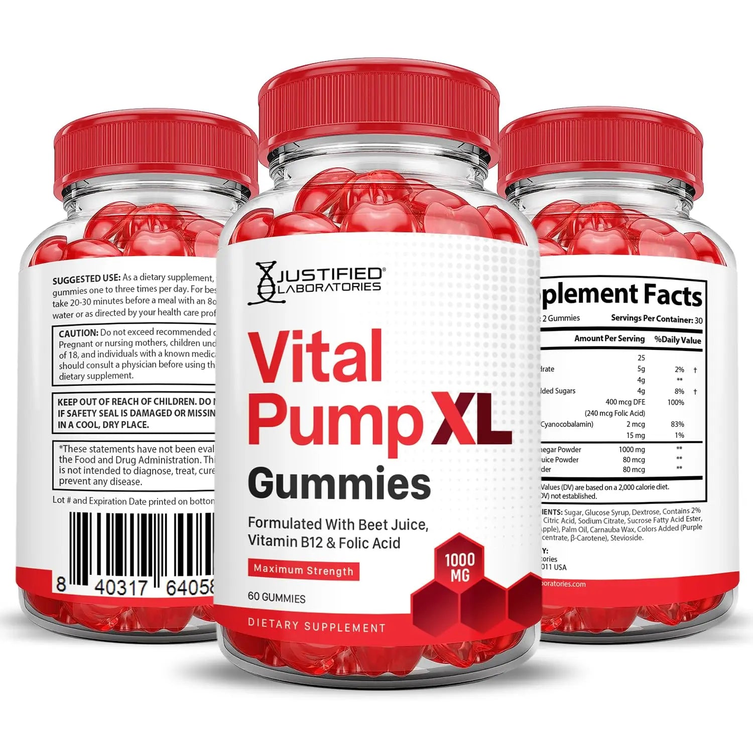 Justified Laboratories (5 Pack) Vital Pump XL Performance Gummies 1000MG Advanced Formula Vital PumpXL Formulated with Beet Juice ACV Pomegranate Beet Powder B12 Vegan Non GMO 300 Gummys Justified Laboratories Au supplements