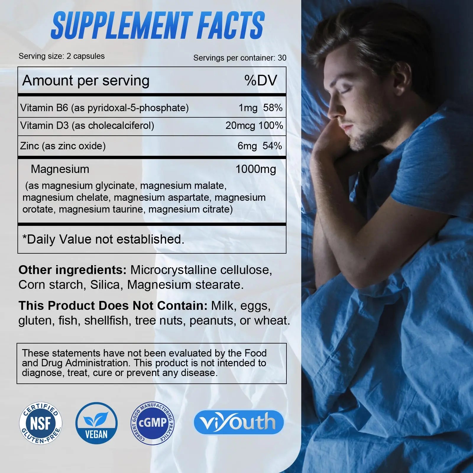Magnesium 7 Complex Supplement Advanced with 7 Forms of Magnesium (Glycinate, Malate, Chelate, Aspartate, Orotate, Taurine, Citrate), Zinc, Vitamin D3 & Vitamin B6 for Sleep & Muscle, 60 Capsules VIYOUTH Au supplements