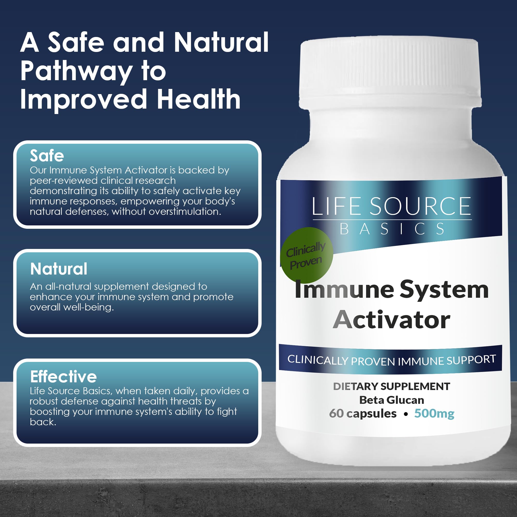 Life Source Basics Immune System Support Activator - High Purity Beta 1,3/1,6 Glucan - Immunity and Vitamin Supplement Non-GMO & Vegan Friendly for Men & Women, Gluten-Free 500 mg - 60 Capsules L LIFE SOURCE BASICS Au supplements