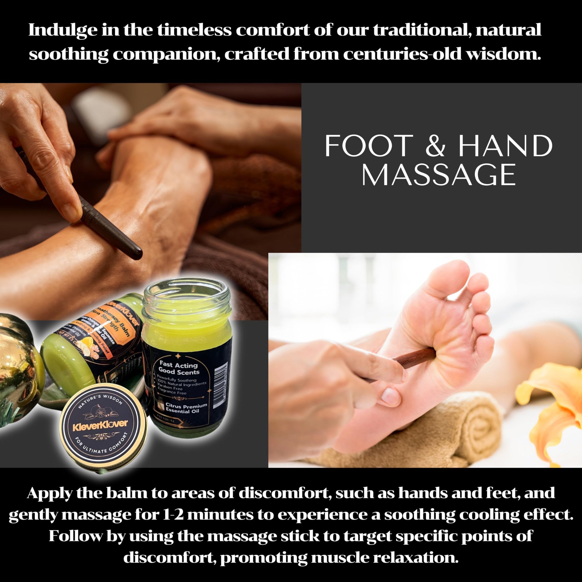 KleverKlover Back and Neck Aromatherapy Balm Ultra Strength for Healing Sore Muscle & Joint After Workout or Yoga - Plai Oil - Preservative Free- Citrus Scent + Free Massage Reflexology Wooden Stick KleverKlover Au supplements