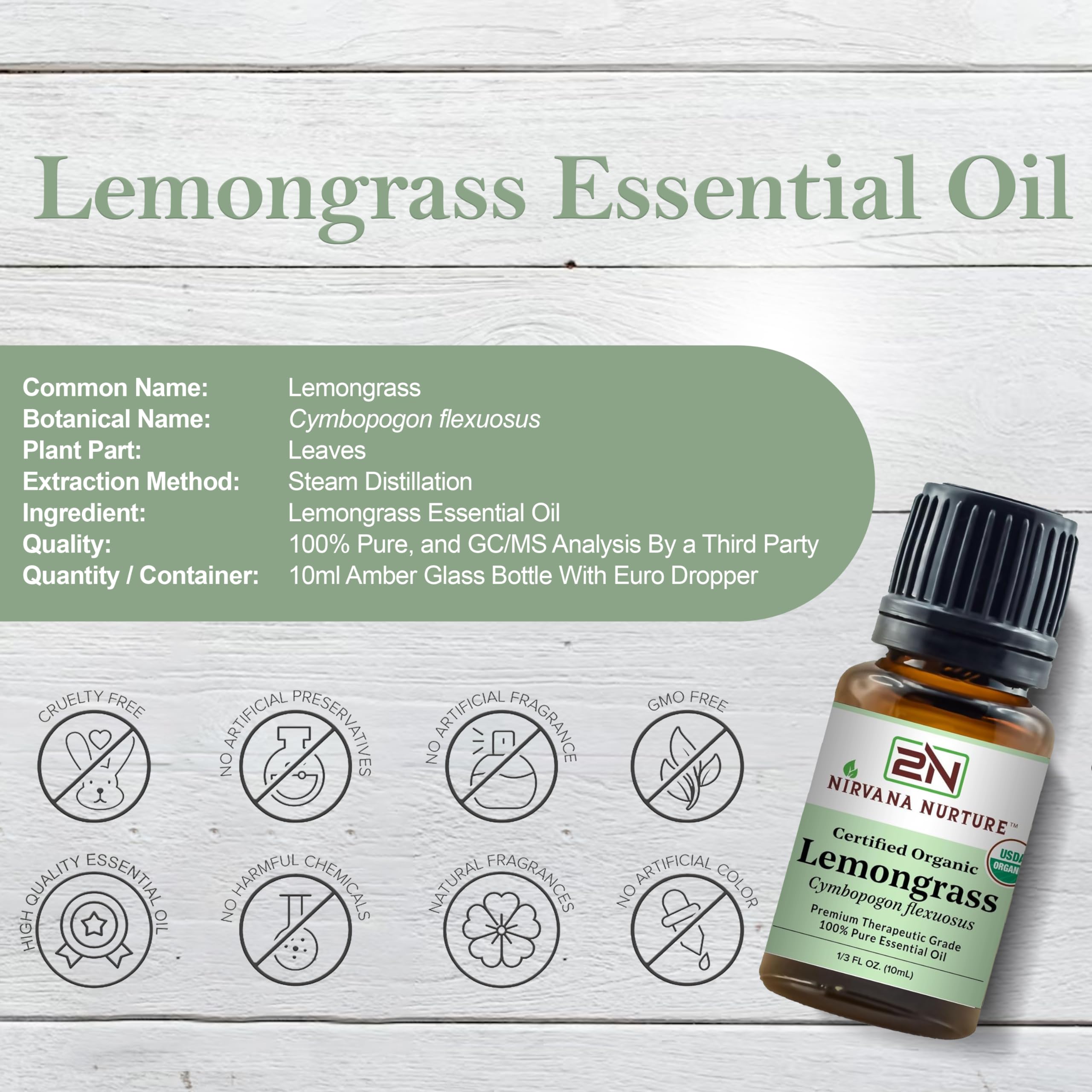 Nirvana Nurture Lemongrass Essential Oil USDA Certified Organic 100% Pure Premium Therapeutic Grade Nirvana Nurture Au supplements