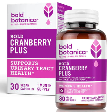 Bold Cranberry Plus Capsules - 100% Soluble 36mg PACs - Cranberry Pills for Women & Men with Urinary Tract Support, Non-GMO Vitamin C — 30 Vegan Capsules, 1 Month Supply Bold Botanica Au supplements