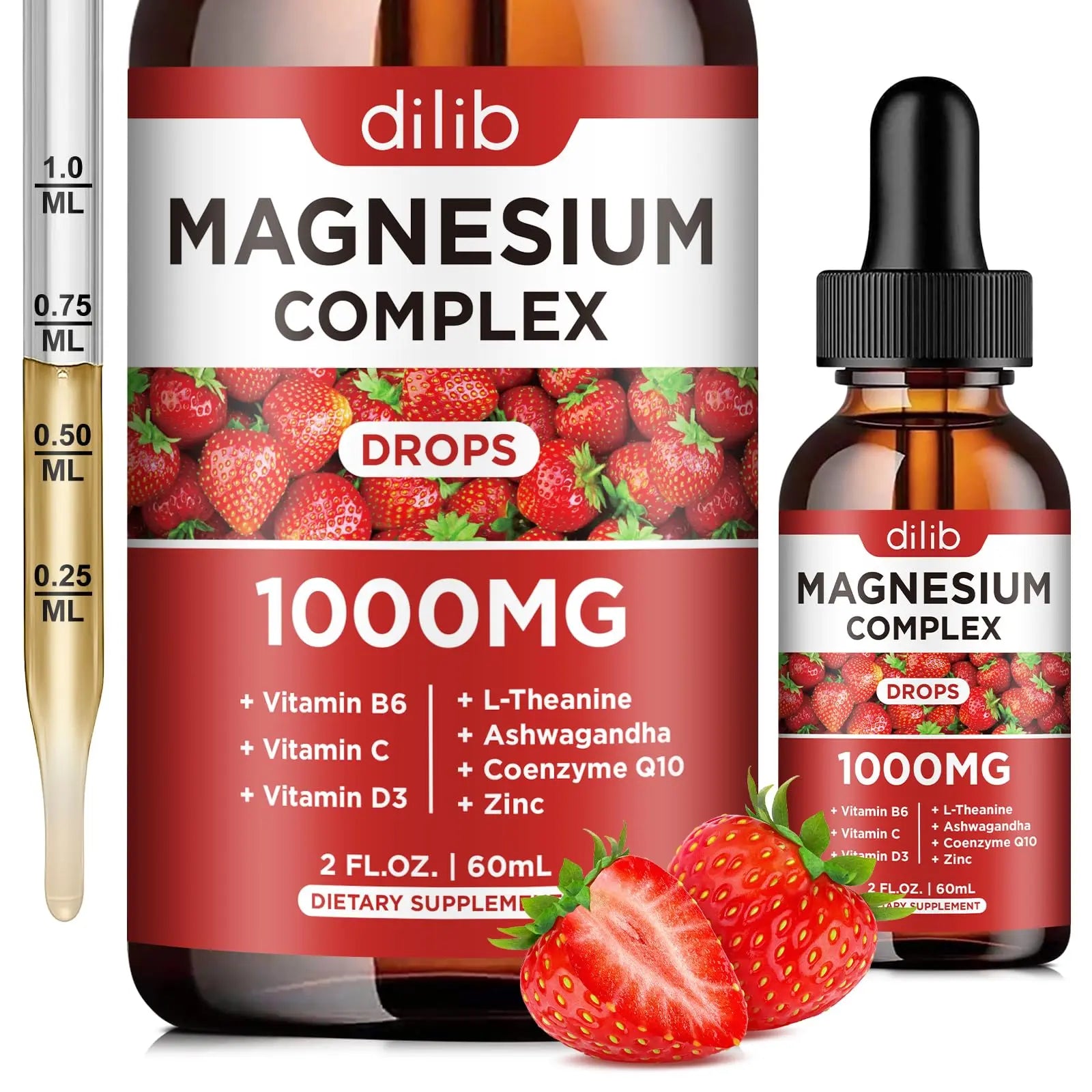 Triple Magnesium Complex Supplement, Magnesium Glycinate, Blend, Citrate Liquid Drops 1000mg with Ashwagandha, CoQ10, Vitamin B6, C, D, Zinc -Support Calm Stress Relief, Bone, Muscle, Mood Vegan dilib Au supplements