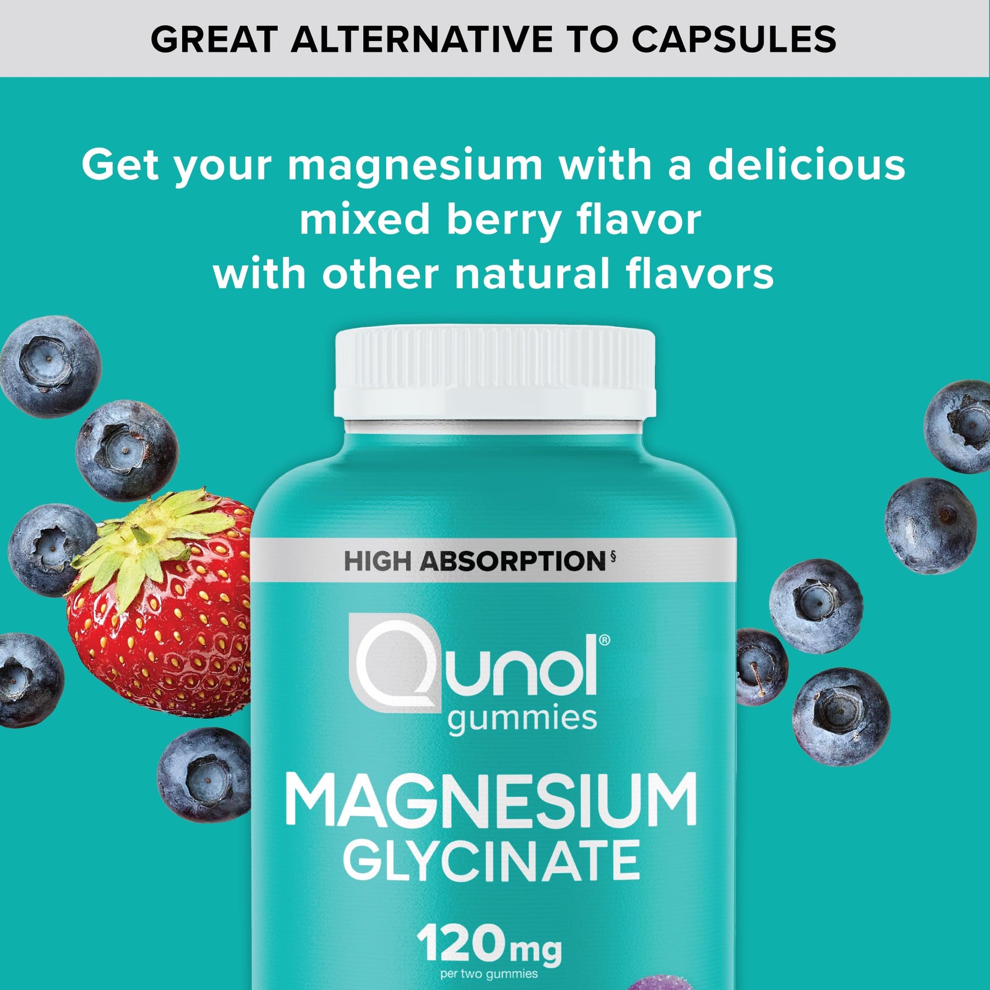 Qunol Magnesium Glycinate Gummies, 120mg of Magnesium Glycinate, High Absorption, Mixed Berry, 90 Count (Pack of 1) Qunol Au supplements