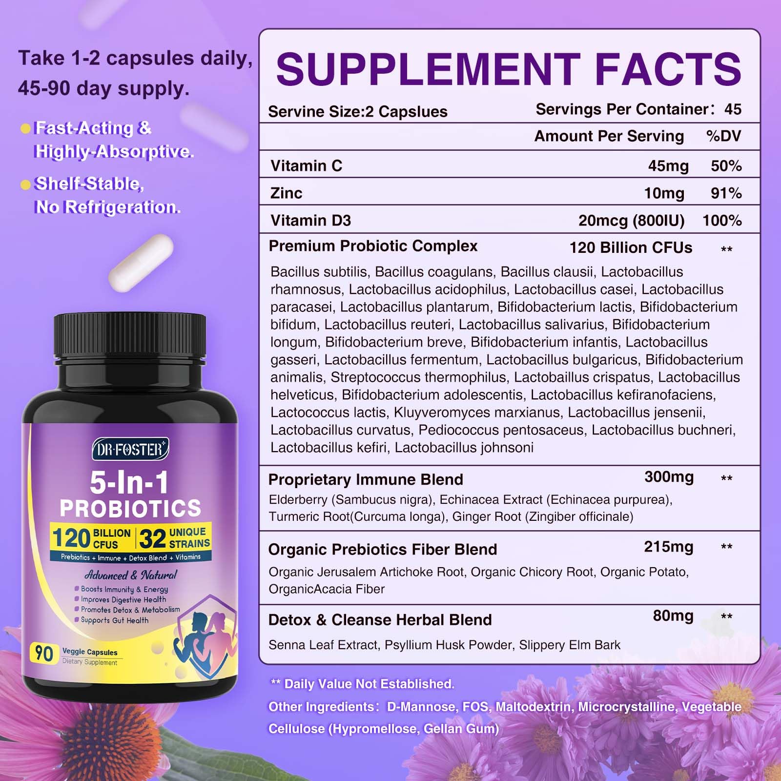 Probiotics for Women & Men Digestive Health，120 Billion CFUs, Prebiotics and Probiotics DRFOSTER Au supplements