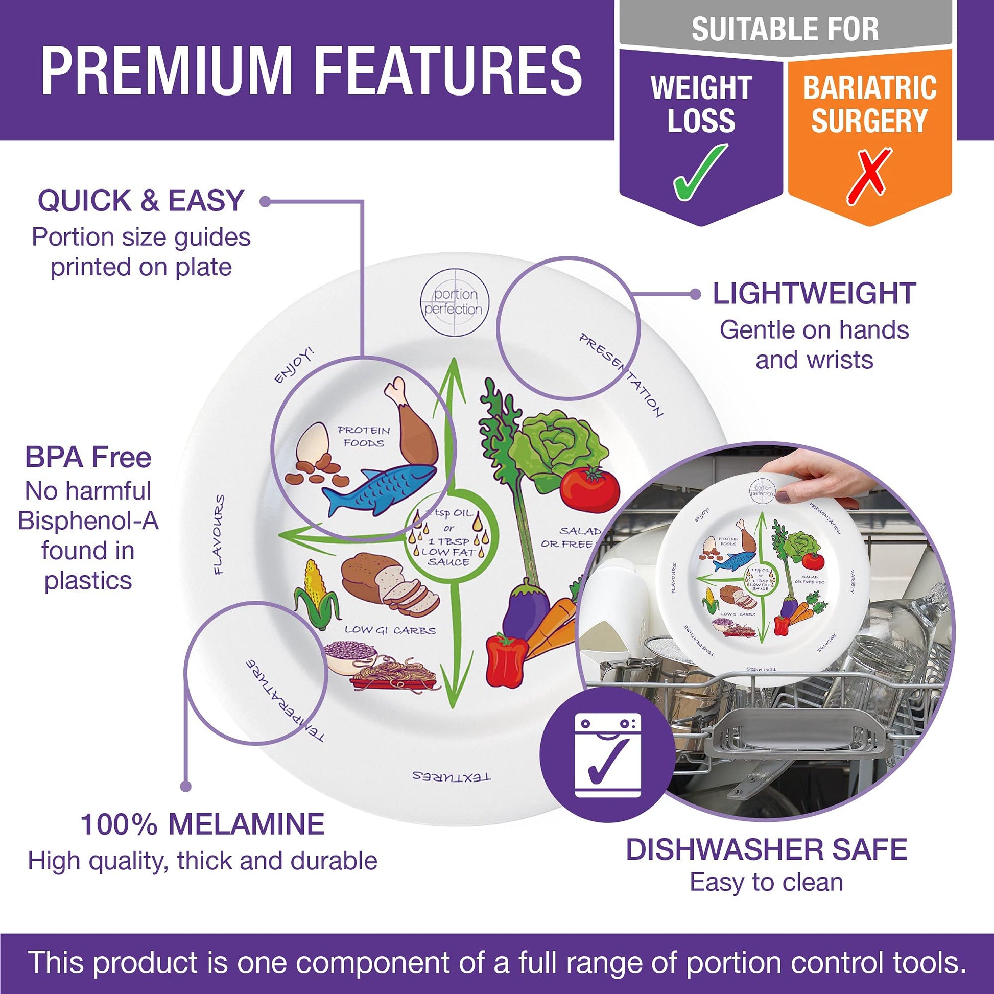 Portion Perfection Melamine 2 Pack 10” Portion Plates for Adults with Low Calorie Meal Plan Portion Perfection Au supplements