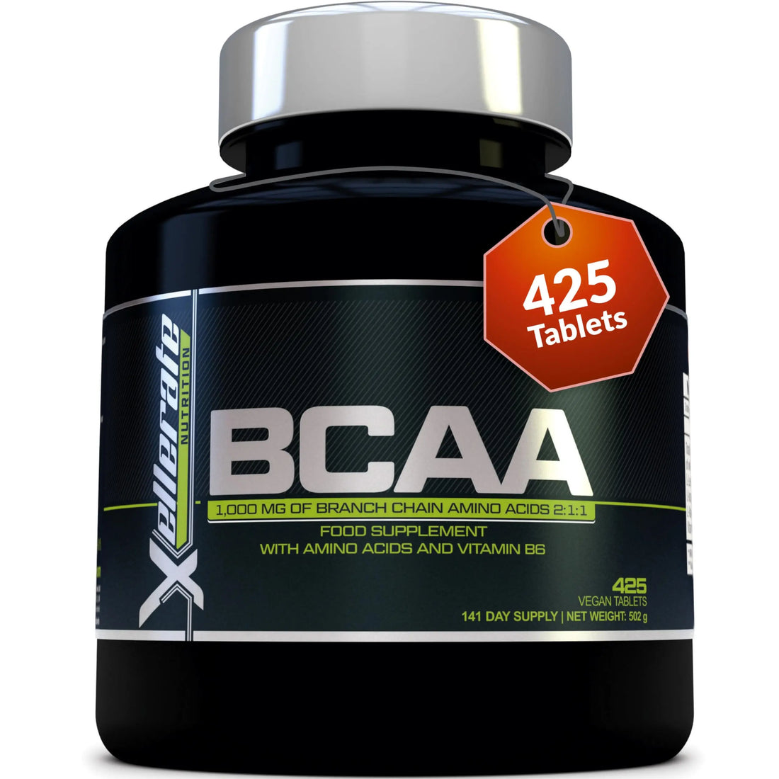 BCAA 1000mg - 425 Vegan Tablets - 3000mg Daily Serving - 141 Day Supply - 2:1:1 BCAAs Xellerate NUTRITION uk supplements