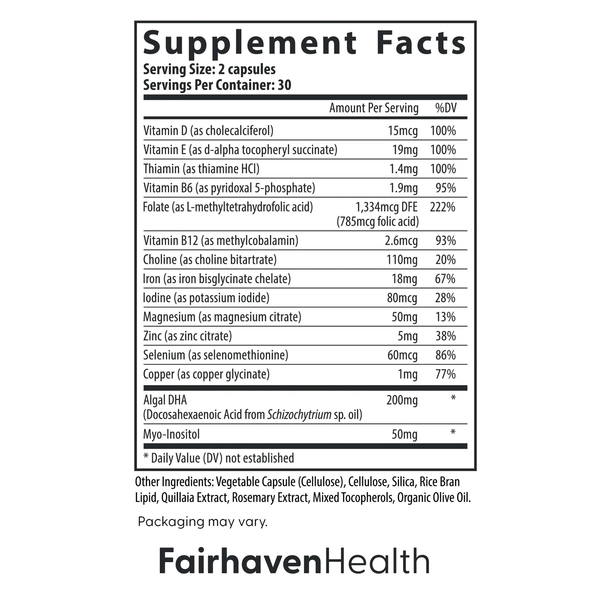 Fairhaven Health Prenatal Multivitamin Essentials with DHA | Prenatal Vitamins + DHA, Choline, Myo-Inositol | Fairhaven Health Au supplements