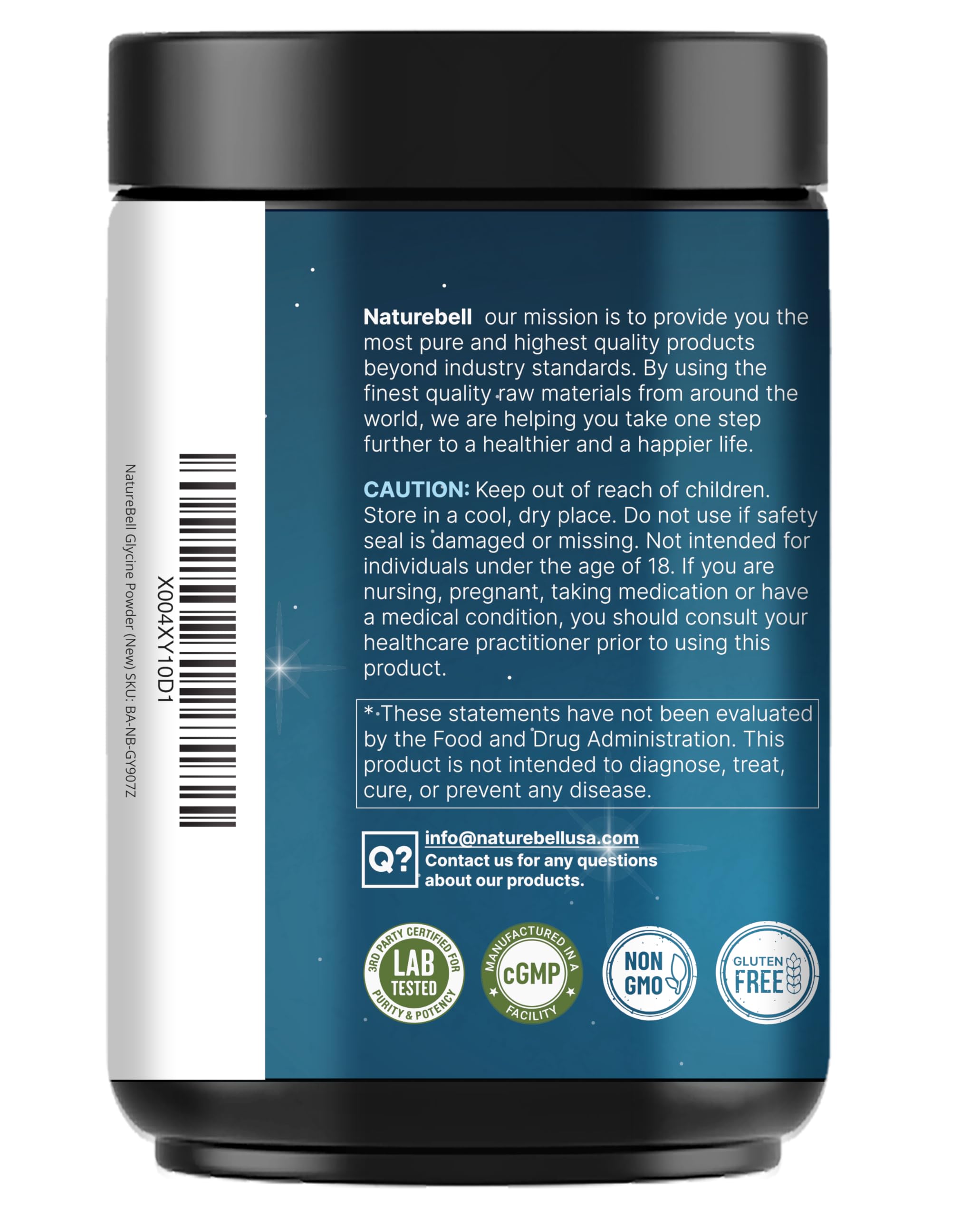 Glycine Powder, 300 Servings (2 lb) – 3,000 mg Free-Form Glycine Per Serving – Unflavored Pure Powder – Non-GMO, cGMP Manufactured NatureBell Au supplements