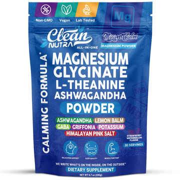Magnesium Glycinate Powder Supplement + L Theanine Ashwagandha Glycine Apigenin Lemon Balm GABA 5HTP Pink Salt Potassium L Tryptophan Calcium | Powdered Sleep Aid Calm Trace Minerals Vitamin Clean Nutraceuticals Au supplements