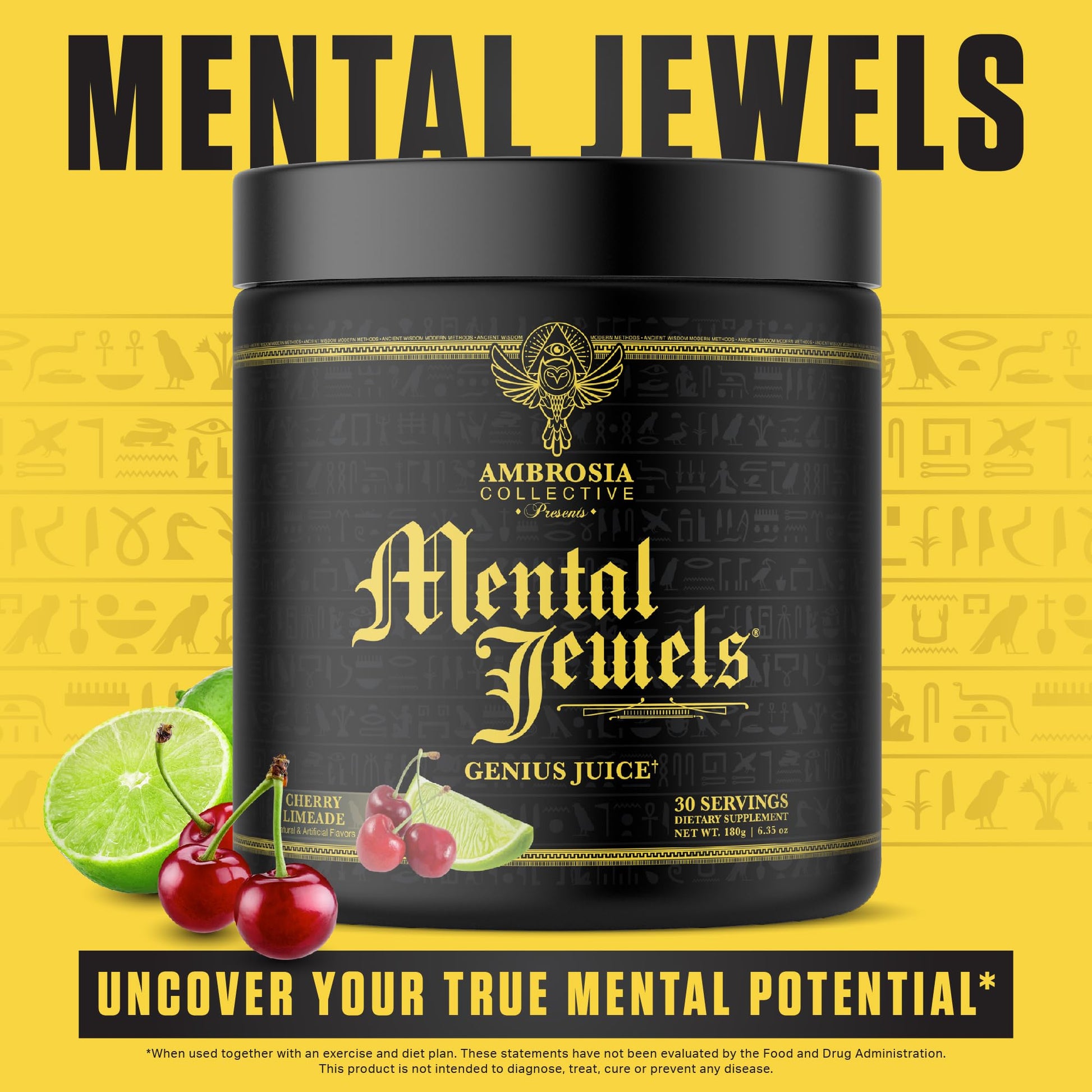 Ambrosia Mental Jewels Nootropic Brain Supplement Powder | Alpha GPC, Bacopa & Phosphatidylserine | Memory, Focus & Concentration Support | 30 Servings | Cherry Limeade Ambrosia Au supplements