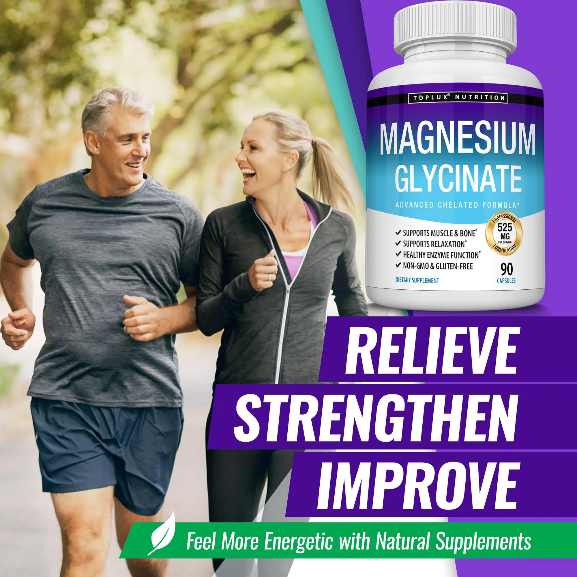 Magnesium Glycinate 525mg - High Absorption Chelated Magnesium Supplement Made with Pure Magnesium Glycinate - Supports Muscles, Sleep, Cramps, Recovery Bisglycinate Complex Vegan Non-GMO 90 Capsules Toplux Au supplements