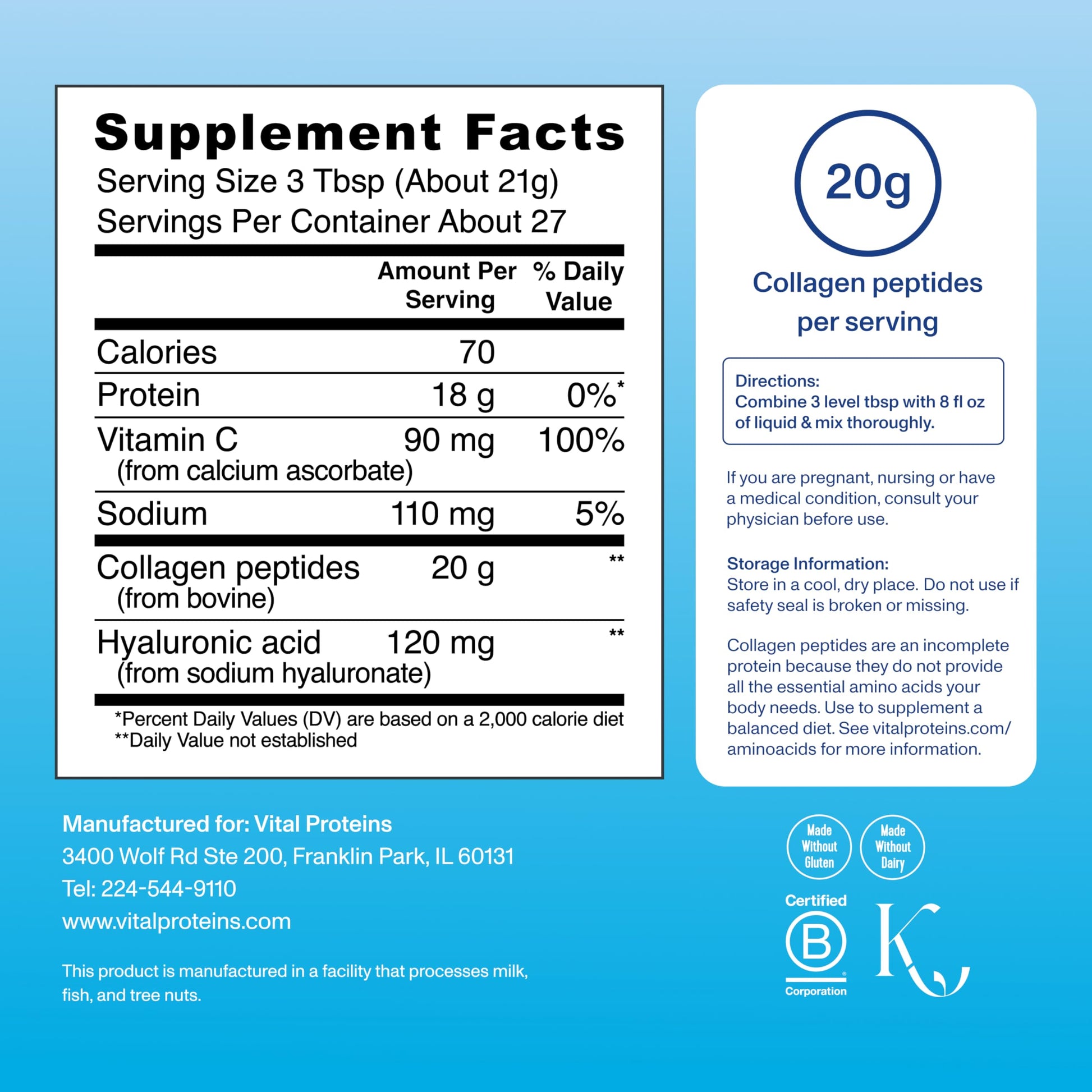 Vital Proteins Collagen Peptides Powder Advanced with Hyaluronic Acid & Vitamin C, 20oz Collagen Protein, Unflavored, 27 Servings vital proteins Au supplements