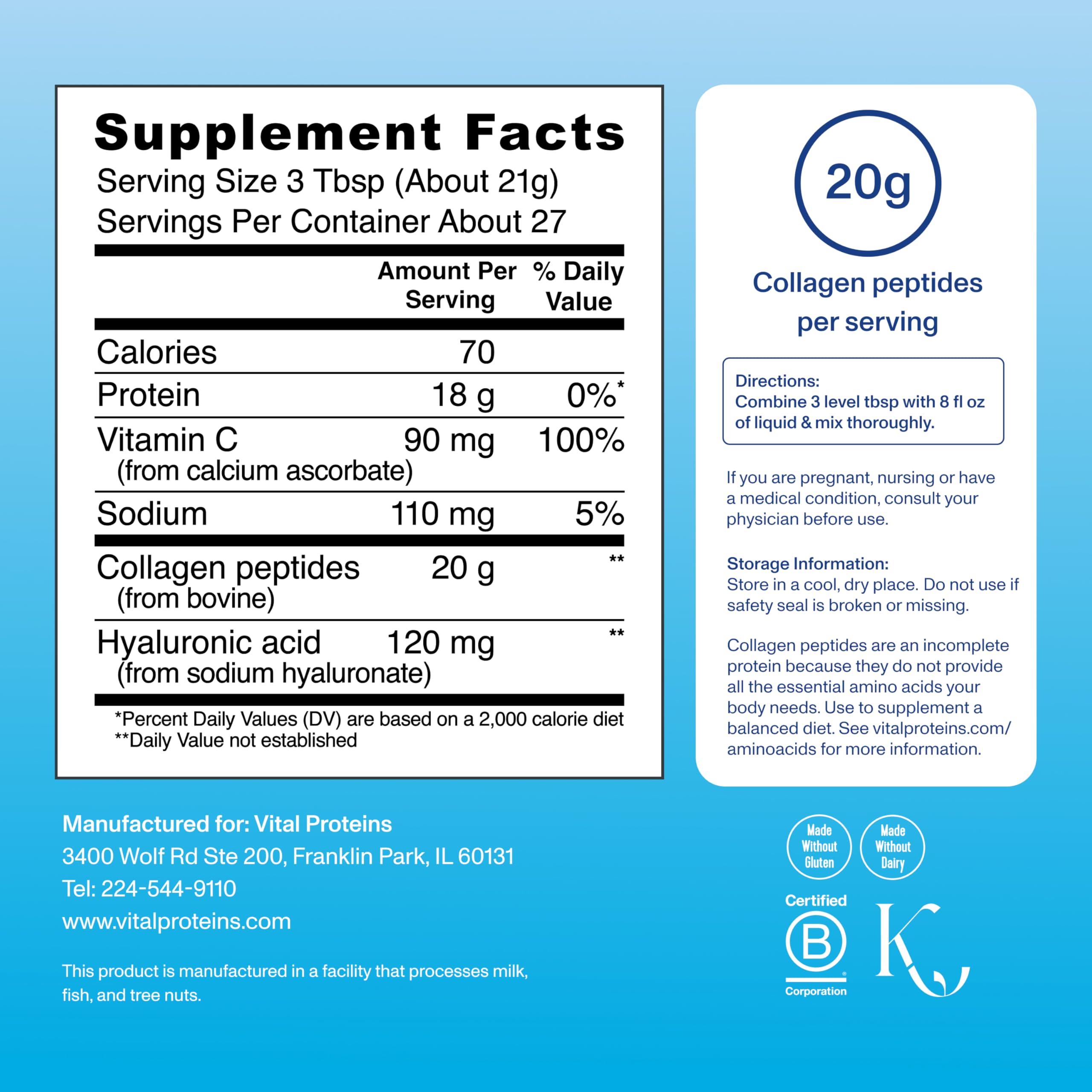 Vital Proteins Collagen Peptides Powder Advanced with Hyaluronic Acid & Vitamin C, 20oz Collagen Protein, Unflavored, 27 Servings vital proteins Au supplements