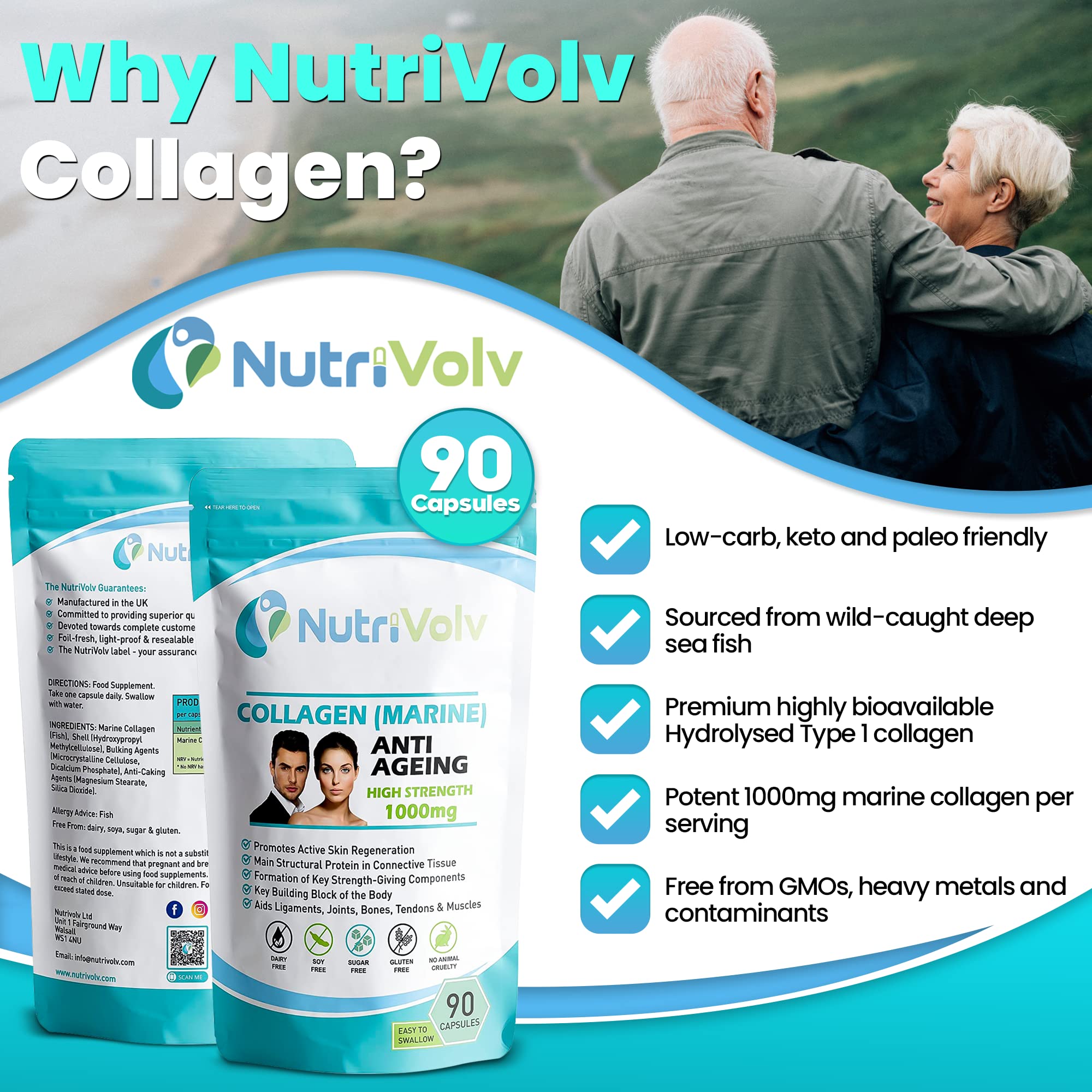 Nutrivolv Collagen Marine (1000mg) Supplement for Skin , Anti Ageing Nutrivolv Au supplements