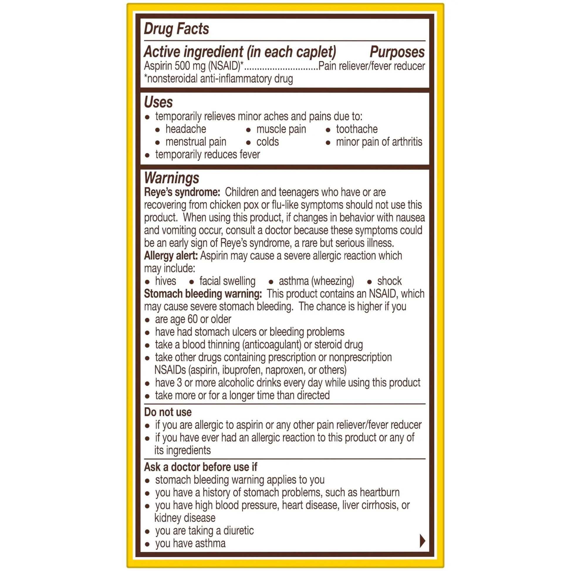 Bayer Aspirin Extra Strength, Aspirin 500mg, Pain Relief Pills, Fever Reducer and Headache Relief for Adults, 100 ct Bayer Au supplements
