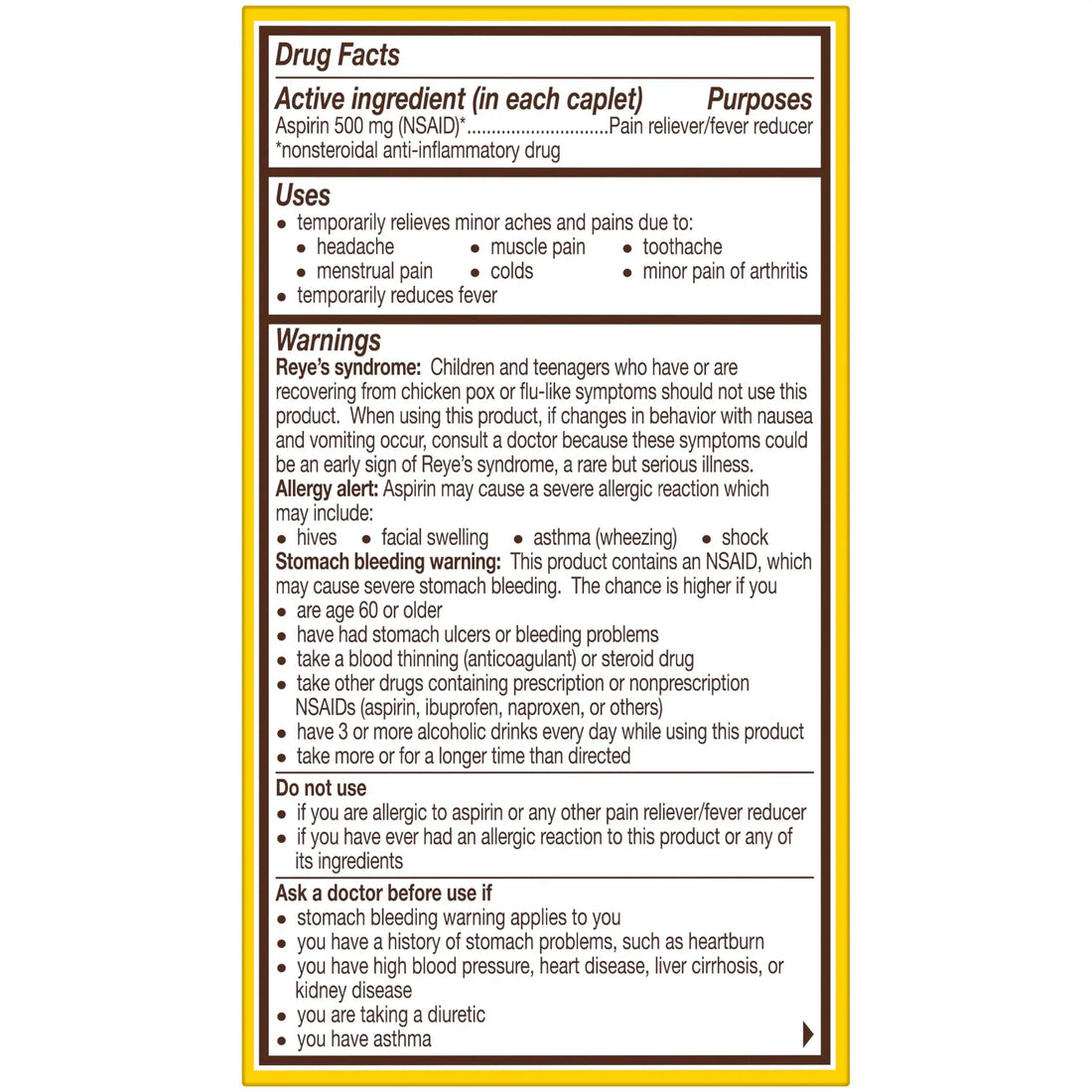 Bayer Aspirin Extra Strength, Aspirin 500mg, Pain Relief Pills, Fever Reducer and Headache Relief for Adults, 100 ct Bayer uk supplements