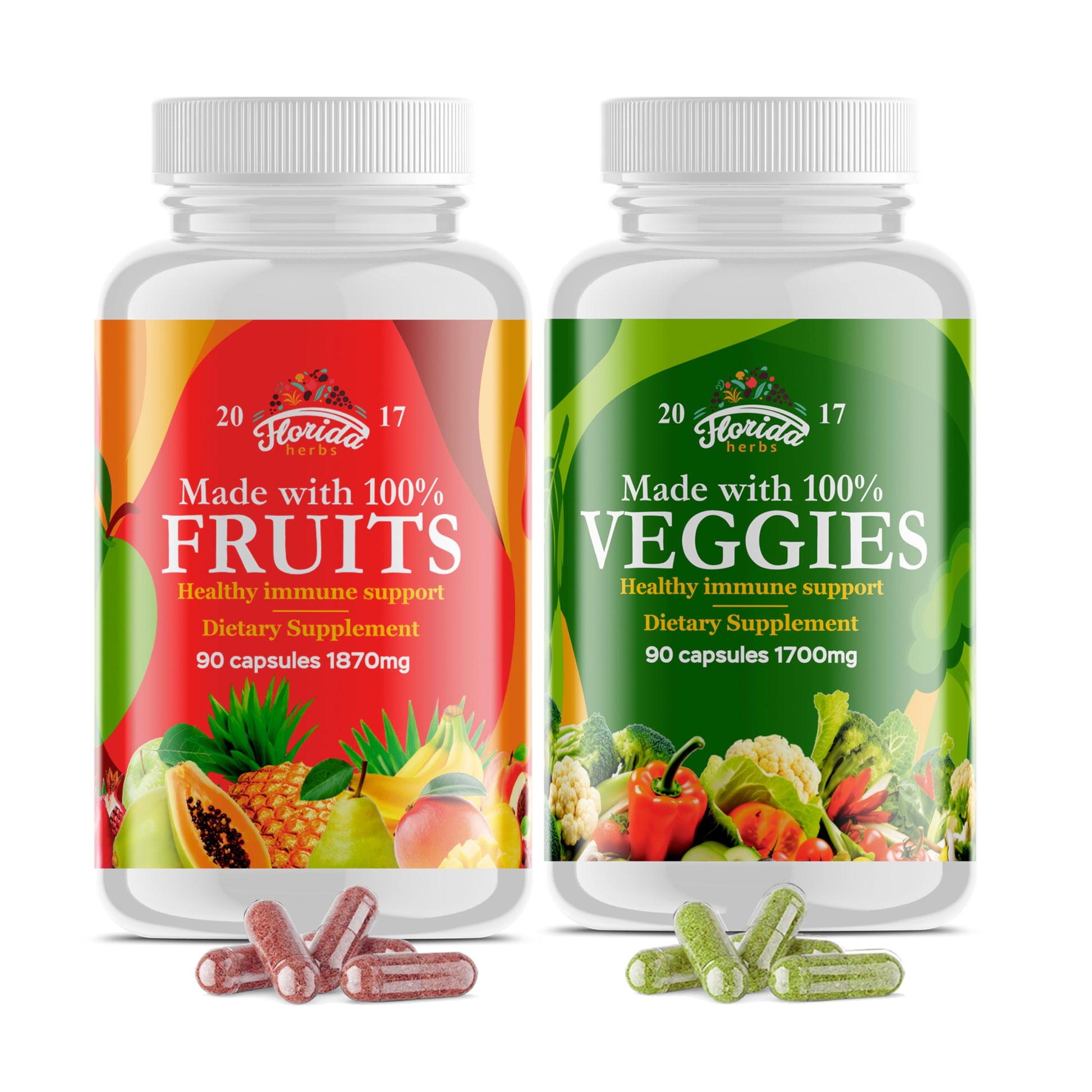 Fruits and Vegetables Supplement - 90 Fruit and 90 Veggie Capsules - Nature Vitamins, Balance of Fruits and Veggies Supports Energy Balance, Soy Free, Vegan Capsules - 90 Count (Pack of 2) FLORIDA HERBS Au supplements