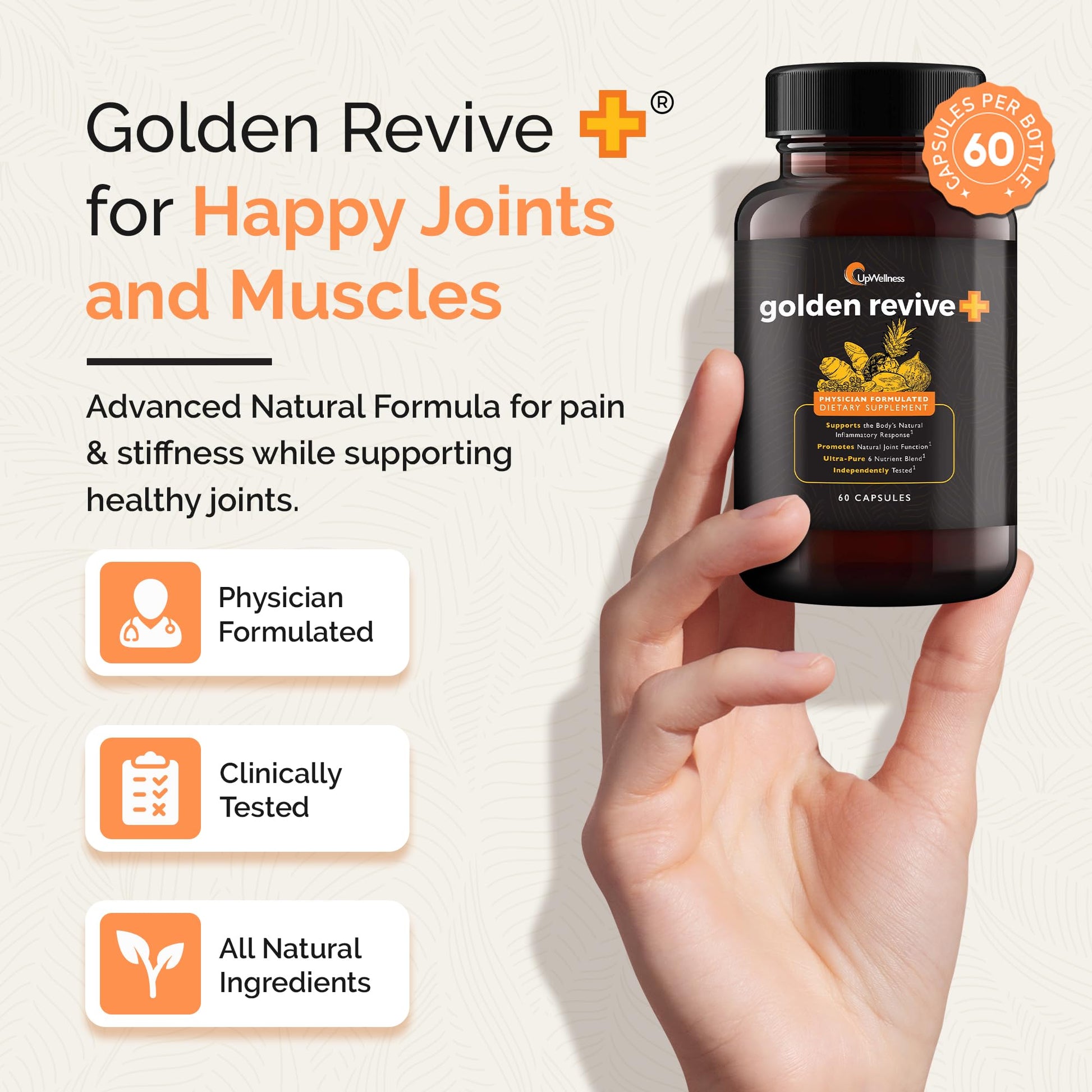 UpWellness Golden Revive + Joint Support Supplement Featuring Turmeric with Black Pepper, Quercetin, and Magnesium- Turmeric Boswellia Supplement - 6 Active Ingredients - 60 Capsules, 3 Pack UpWellness Au supplements