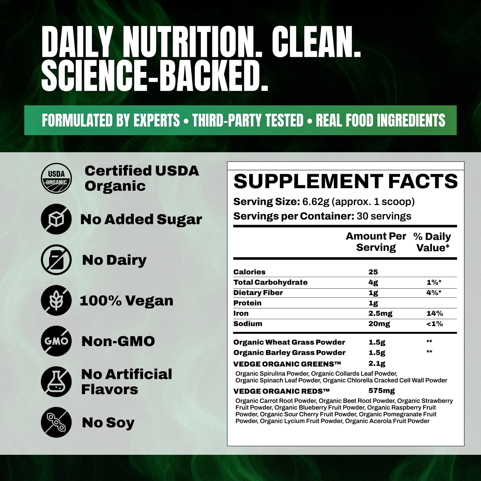 VEDGE Nutrition Organic Greens - Vegan Plant-Based Greens Superfood Powder - Drink Mix for Energy, Antioxidants & Recovery - Full Spectrum Greens for Athletes - 30 Servings - Mixed Berry Flavor VEDGE Au supplements