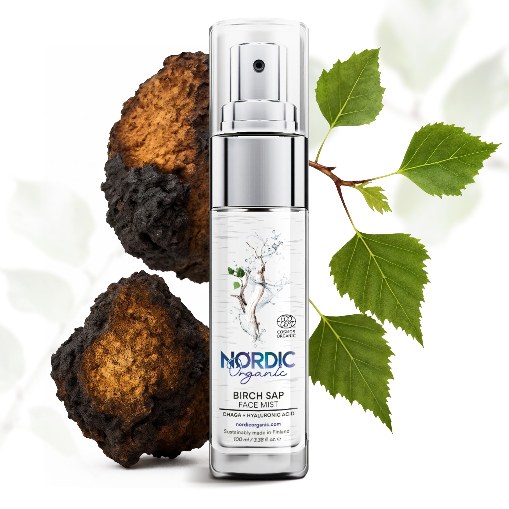 Nordic Organic Birch Sap Face Mist – COSMOS Certified Organic Formula with Hyaluronic Acid & Chaga Mushroom, Fragrance Free, Made in Finland 3.38 oz (100 ml), 1 Bottle Nordic Organic Au supplements
