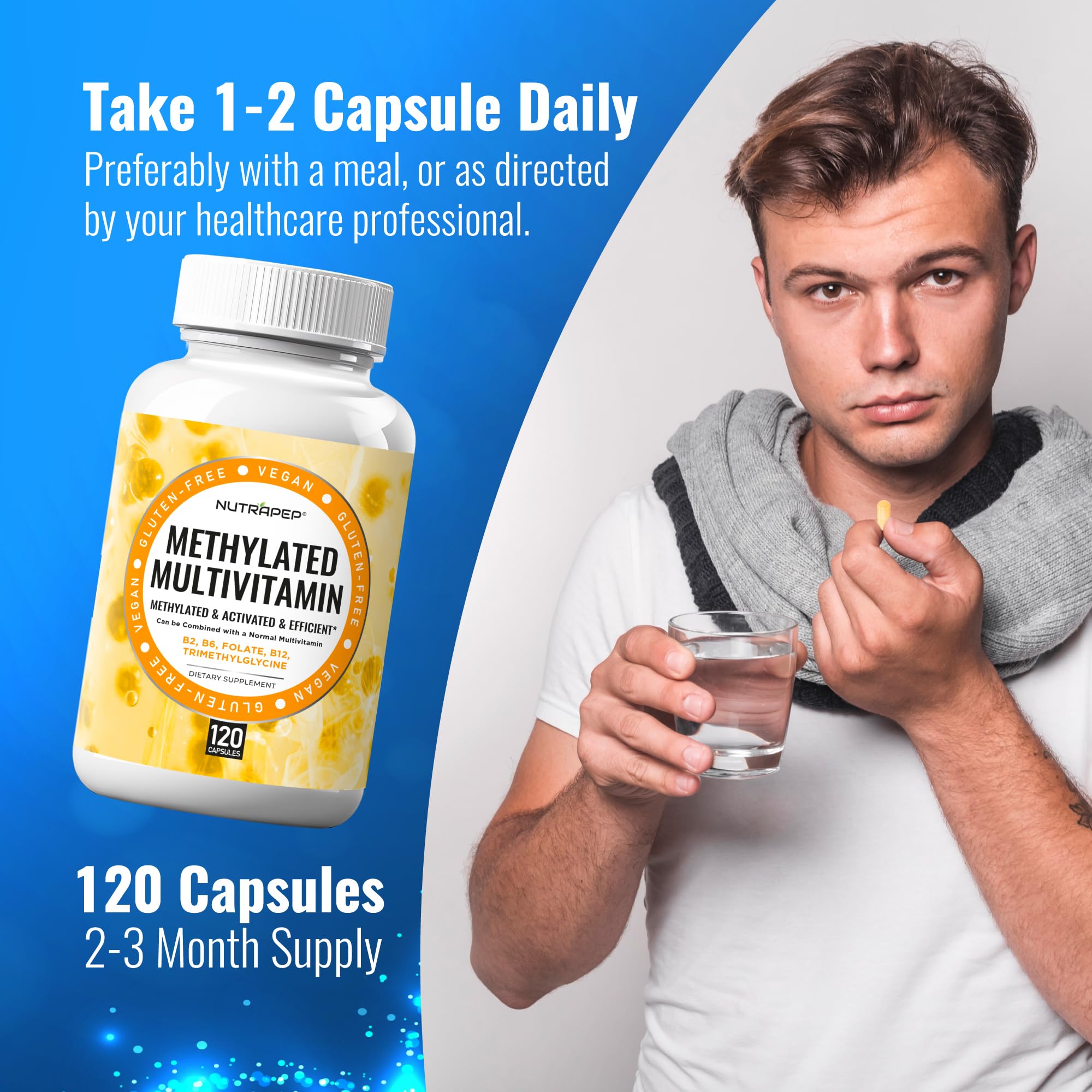 NutraPep Methylated Multivitamin for Men Women - 5-MTHF Riboflavin Vitamin B2 B6 B12 B Complex Trimethylglycine Methyl Folate L Methylfolate Capsules Supplement NutraPep Au supplements