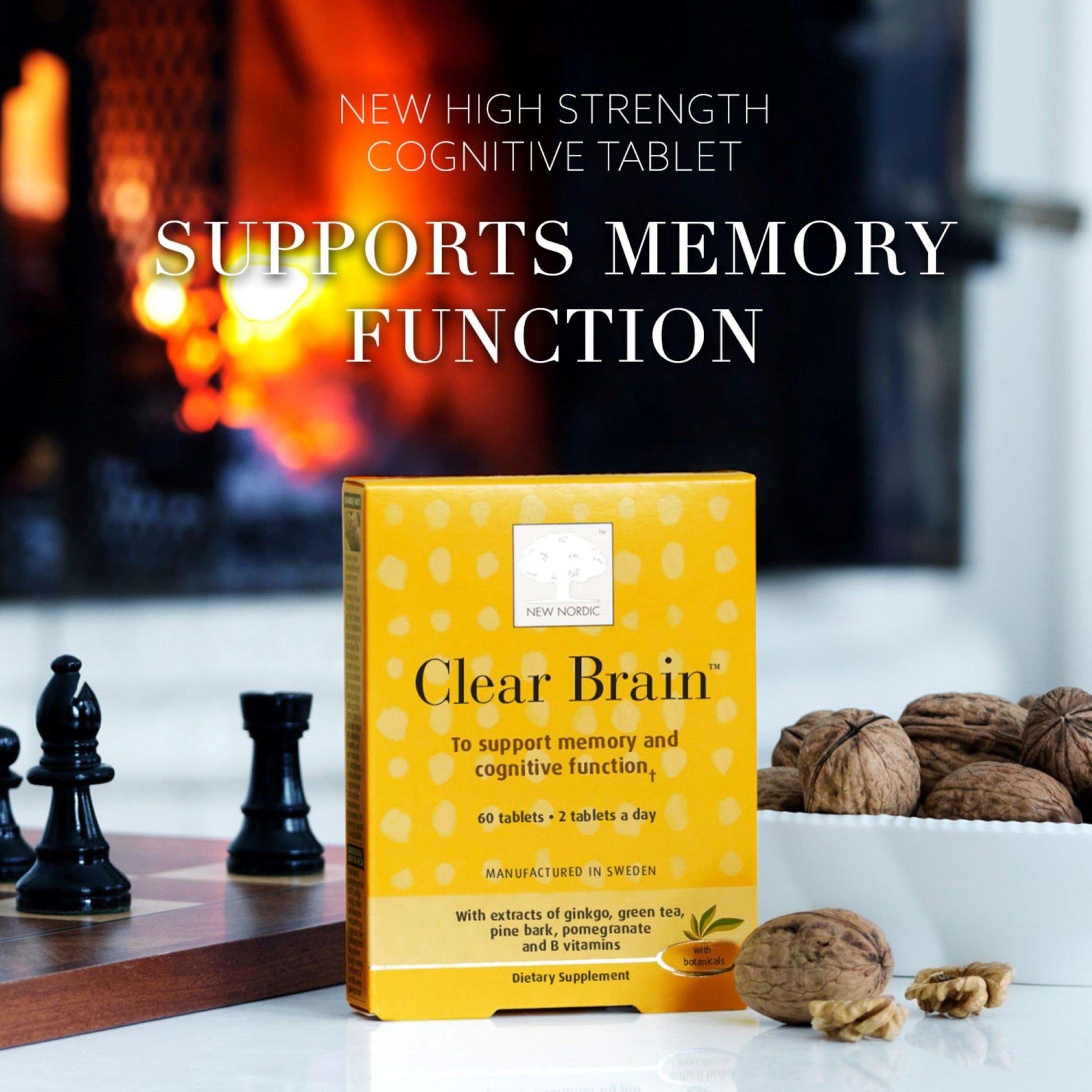 New Nordic Clear Brain Tablets, Supports Normal Cognitive Health and Memory, with Green Tea and Walnut, Swedish Made, 60 Count (Pack of 1) NEW NORDIC Au supplements