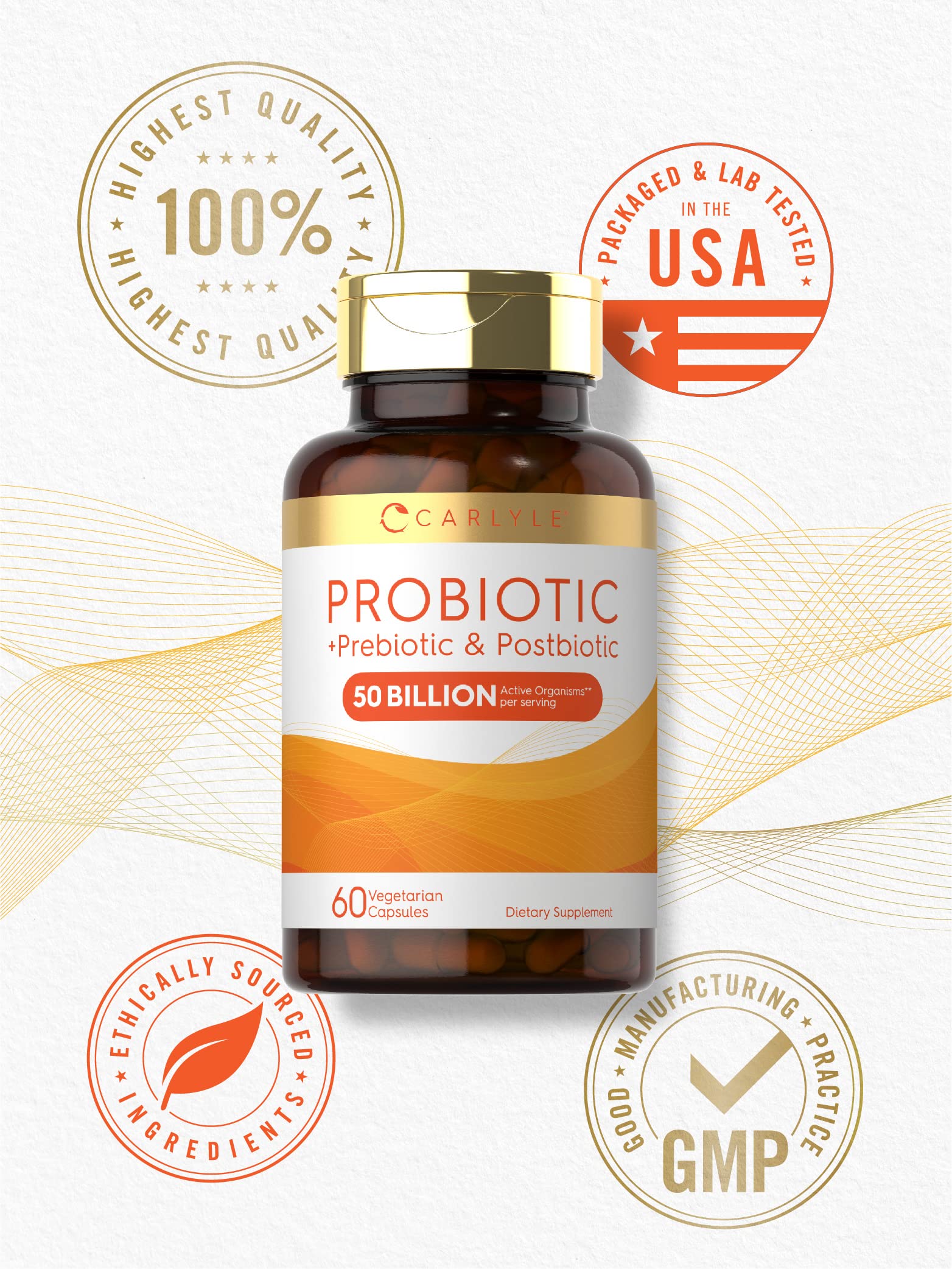 Carlyle Probiotic for Women and Men | 50 Billion CFU | 60 Capsules | Plus Prebiotic and Postbiotic | Complex Supplement | Vegetarian, Non-GMO, and Gluten Free Carlyle Au supplements