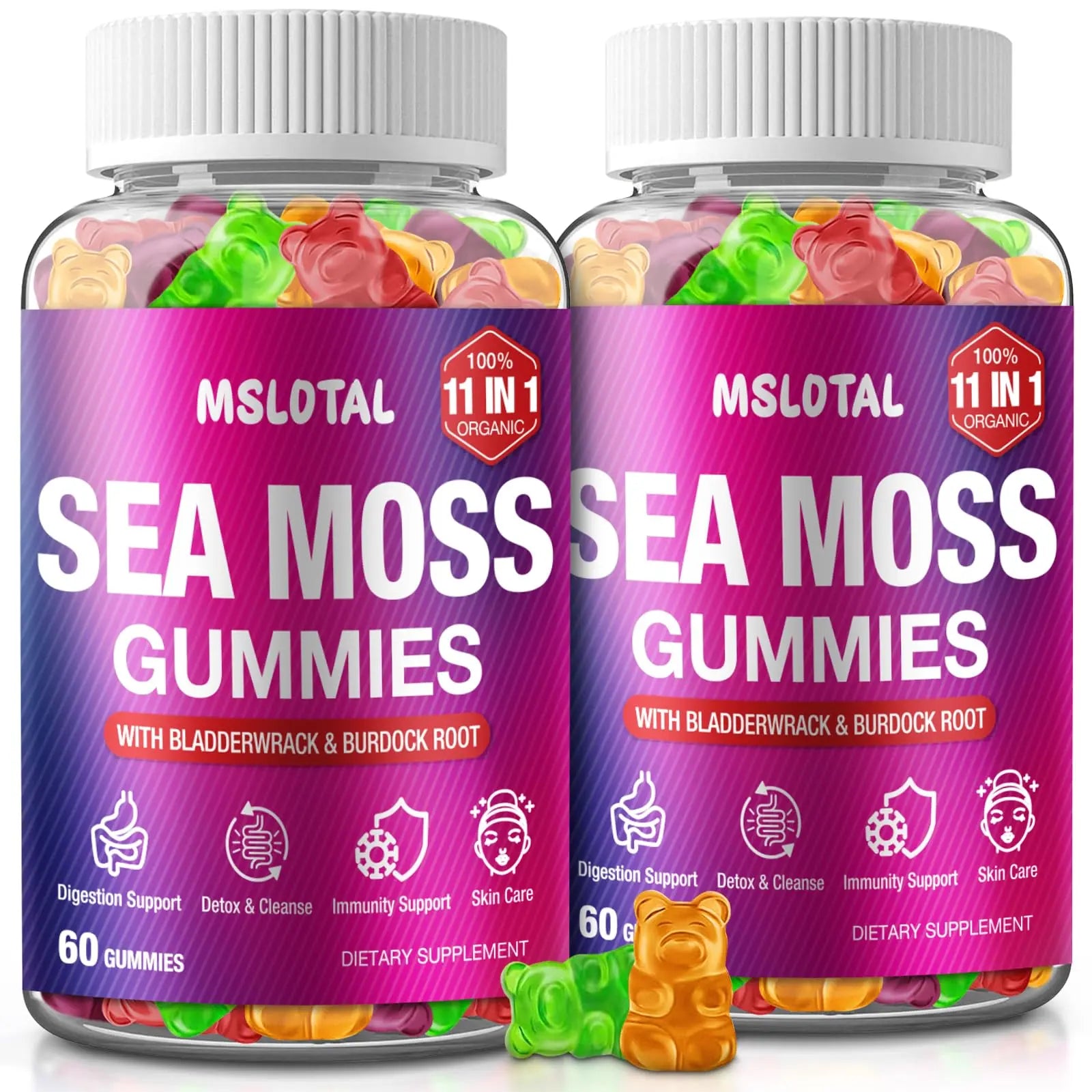 MSLOTAL Irish Sea Moss Gummies with Ashwagandha Bladderwrack and Burdock Root - Natural Irish Seamoss Supplement for Thyroid, Energy, Immune Support - 60 Vegan Gummy MSLOTAL Au supplements