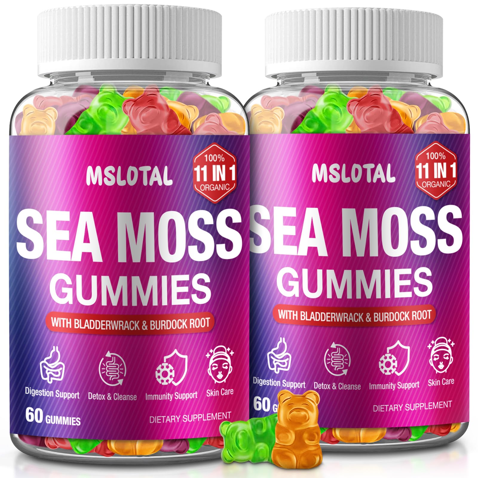 MSLOTAL Irish Sea Moss Gummies with Ashwagandha Bladderwrack and Burdock Root - Natural Irish Seamoss Supplement for Thyroid, Energy, Immune Support - 60 Vegan Gummy MSLOTAL Au supplements