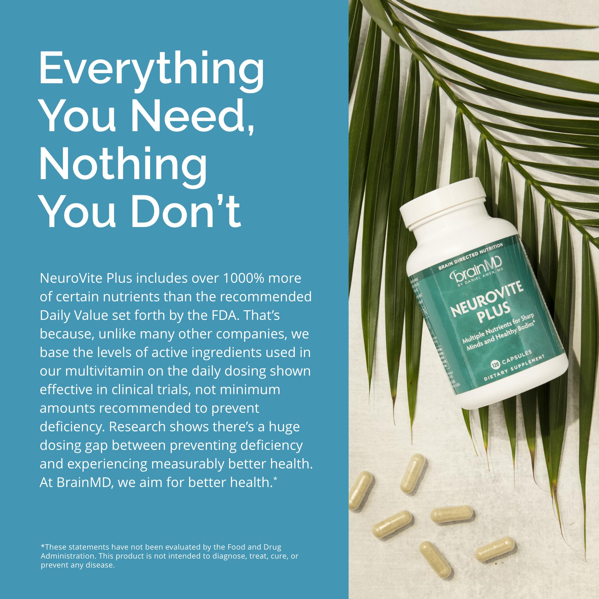 BRAINMD Dr Amen NeuroVite Plus - 120 Capsules - Multivitamin & Mineral Supplement, Enhanced with Phytonutrients, Enzymes & Whole Foods - Gluten Free - 30 Servings BRAINMD Au supplements
