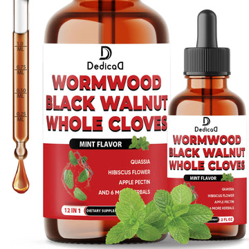 DEDICAD 12in1 Wormwood Liquid Drops Added Black Walnut, Whole Cloves and 9 More Herbs - 2 Fl Oz - 60 Days Supply - Mint Flavor DEDICAD Au supplements