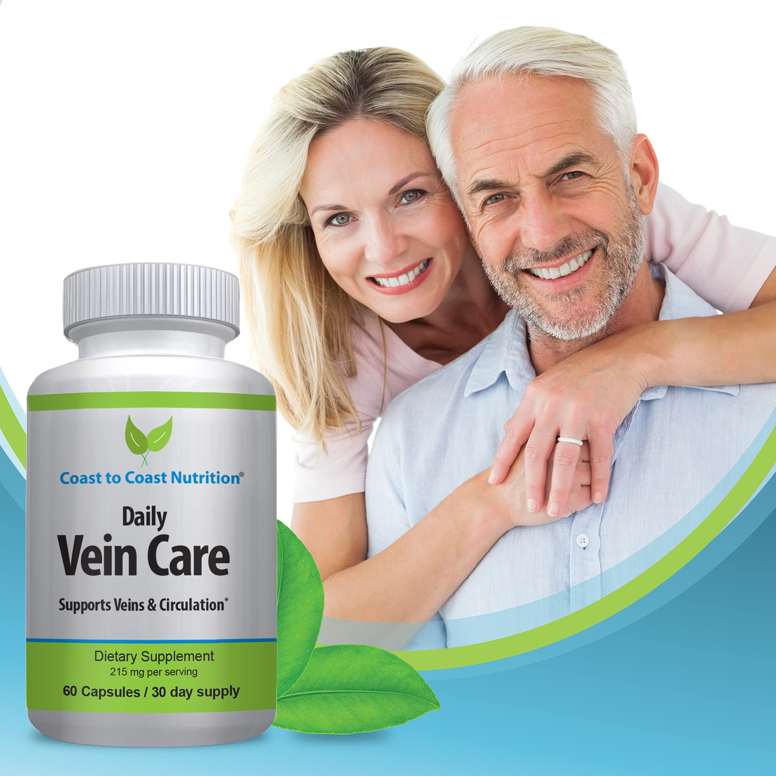 Coast to Coast Nutrition Daily Vein Care Supplement Capsules — Circulation Formula with a Natural Blend of Calcium, Vitamin D3, Vitamin K2 Plus BioPerine for Max Absorption Vein Formula — 60 Capsules Coast to Coast Nutrition Au supplements