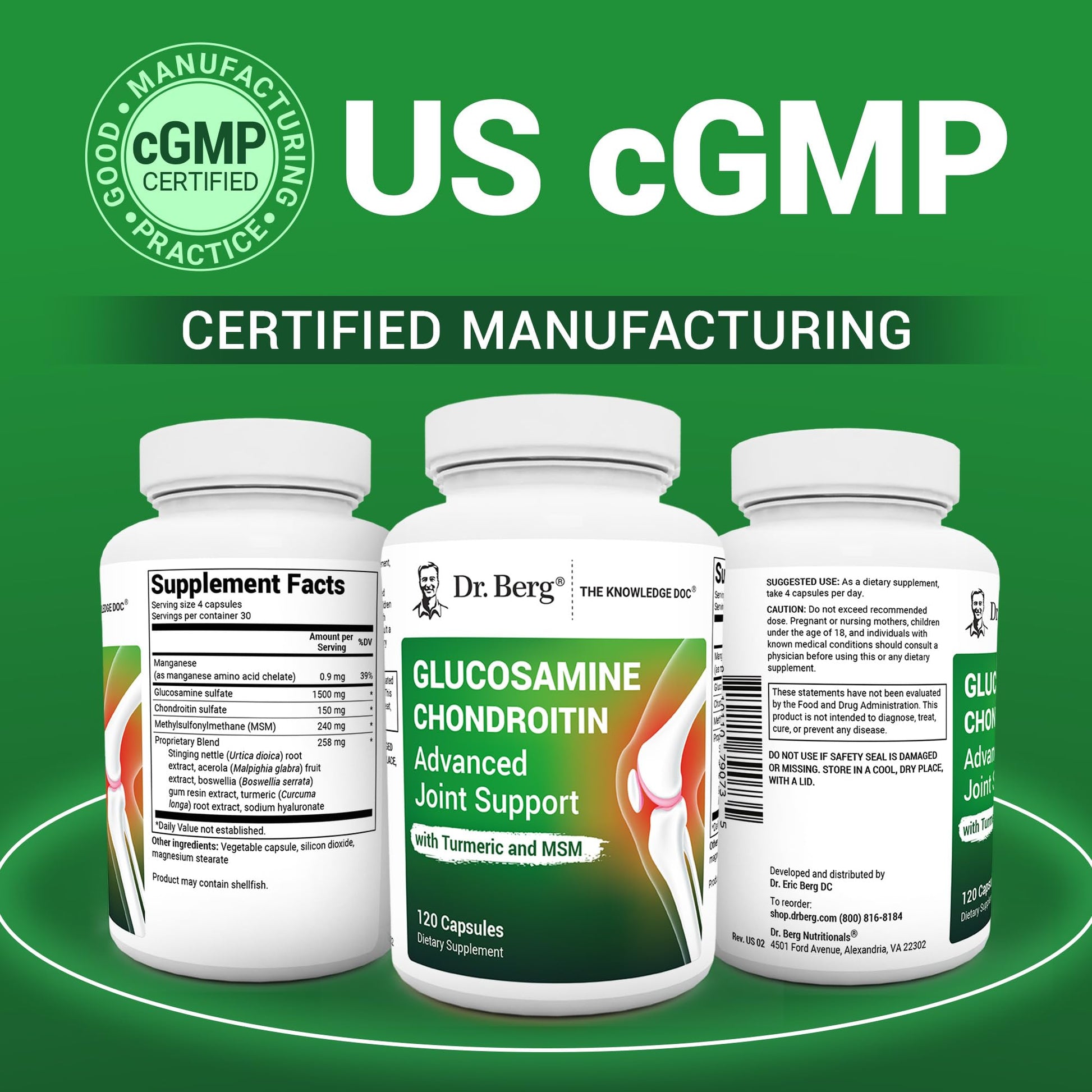 Dr. Berg Glucosamine Chondroitin MSM Turmeric & Boswellia - Advanced Joint Support Supplement with 1500 mg Glucosamine Sulfate - Includes 120 Capsules Dr. Berg Nutritionals Au supplements